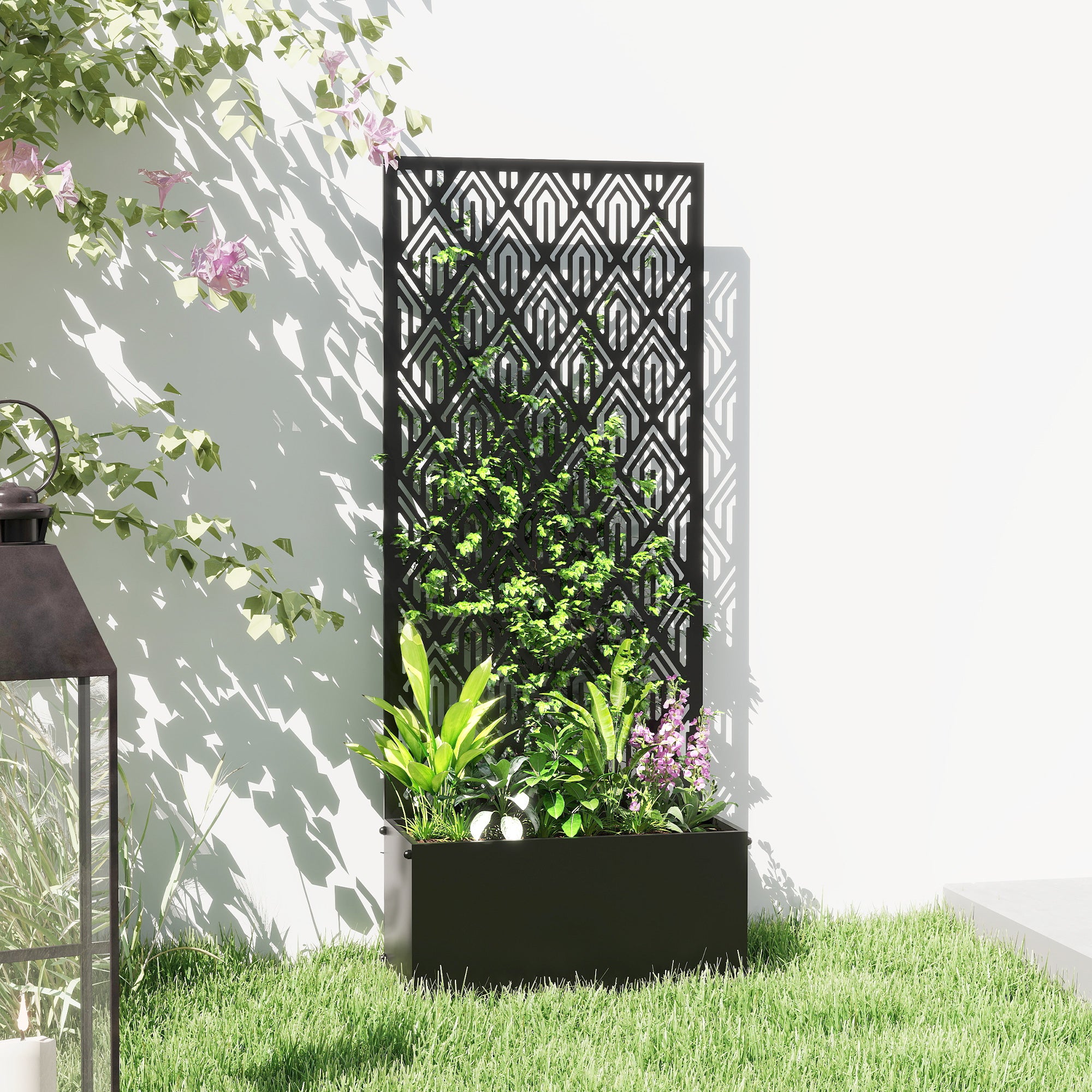 Planter with Trellis — Metal Raised Flower Bed with Privacy Screen for Climbing Plants, Vegetables & Flowers, Indoor/Outdoor, Patio/Balcony, 45 x 21.5 x 110 cm, Black