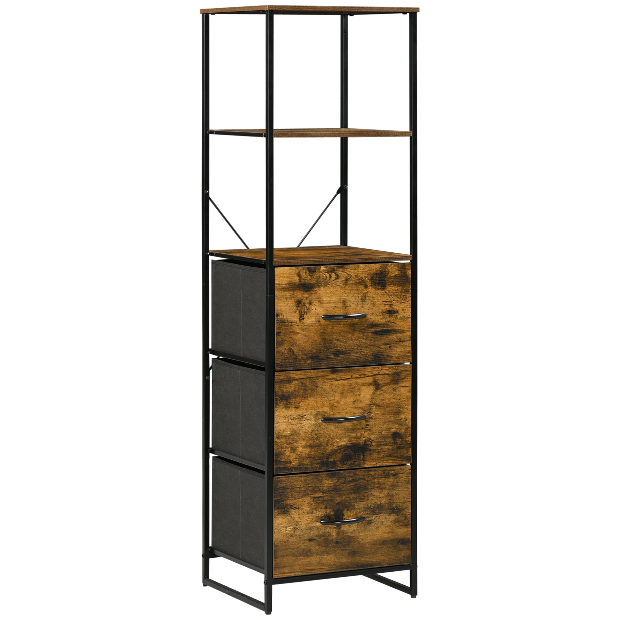 Fabric Drawer Storage Cabinet with 3 Drawers, Shelf Cabinet with Steel Frame for Bedroom, Living Room Rustic Brown