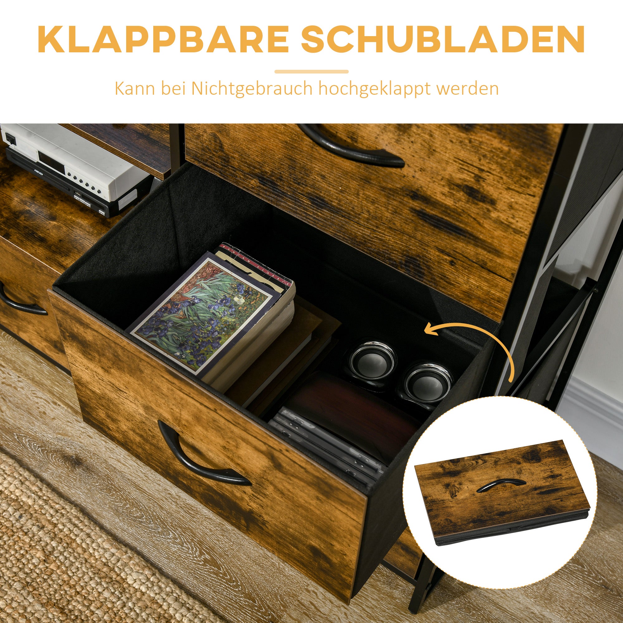 Fabric Drawer Storage Cabinet with 3 Drawers, Shelf Cabinet with Steel Frame for Bedroom, Living Room Rustic Brown