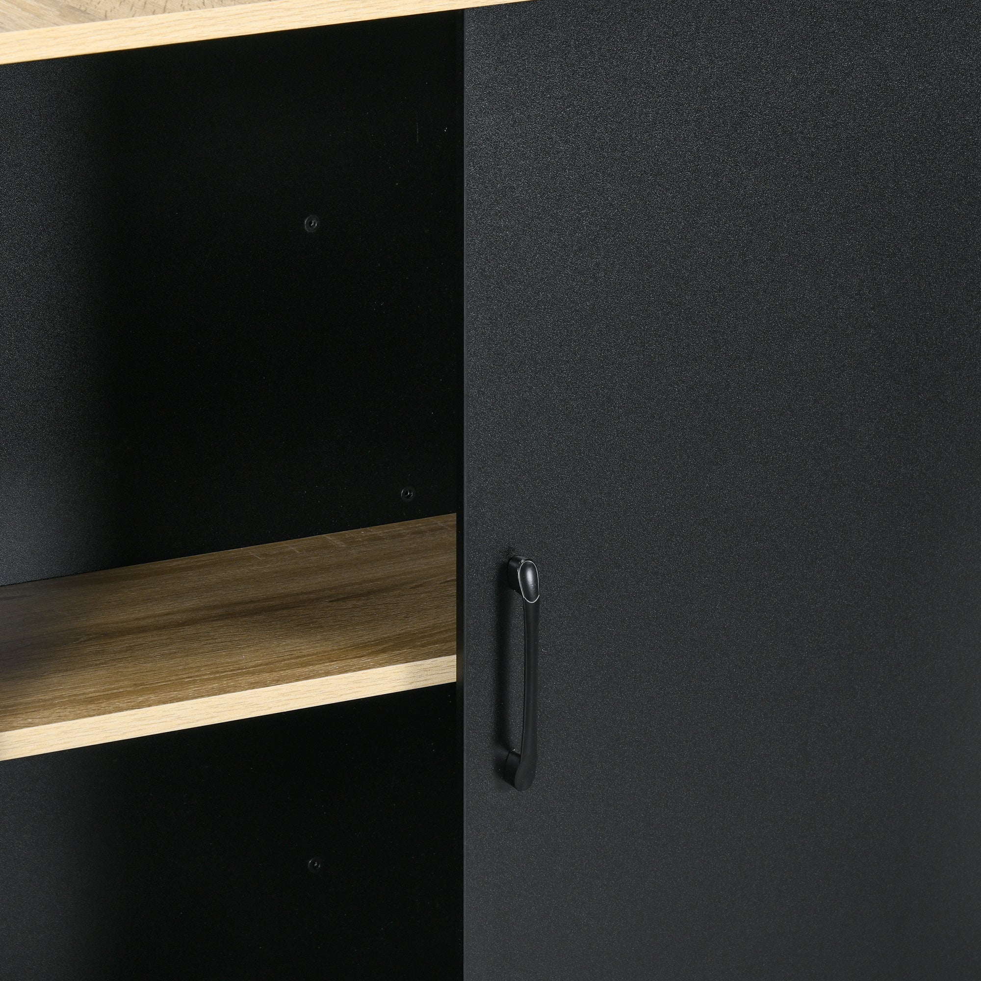 Black Kitchen Island Cart Storage Cabinet with Side Knife Holder, 2 Open Shelves, 1 Cupboard with Sliding Doors, 114.5L x 70W x 90H cm