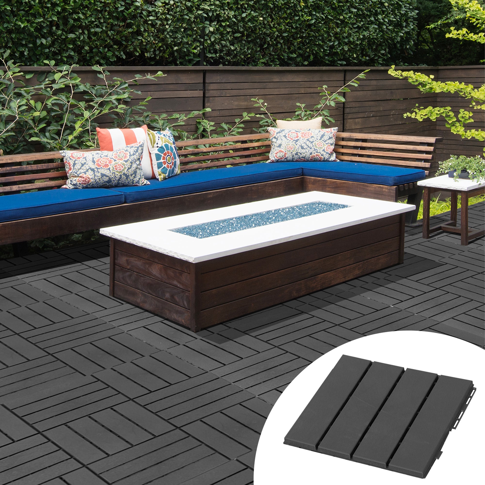 Terrace Tiles 30 x 30 cm 9 Pieces 0.81㎡ Click Tiles Balcony Tiles with Click System Drainage Function Floor Covering Tile for Terrace Balcony Black