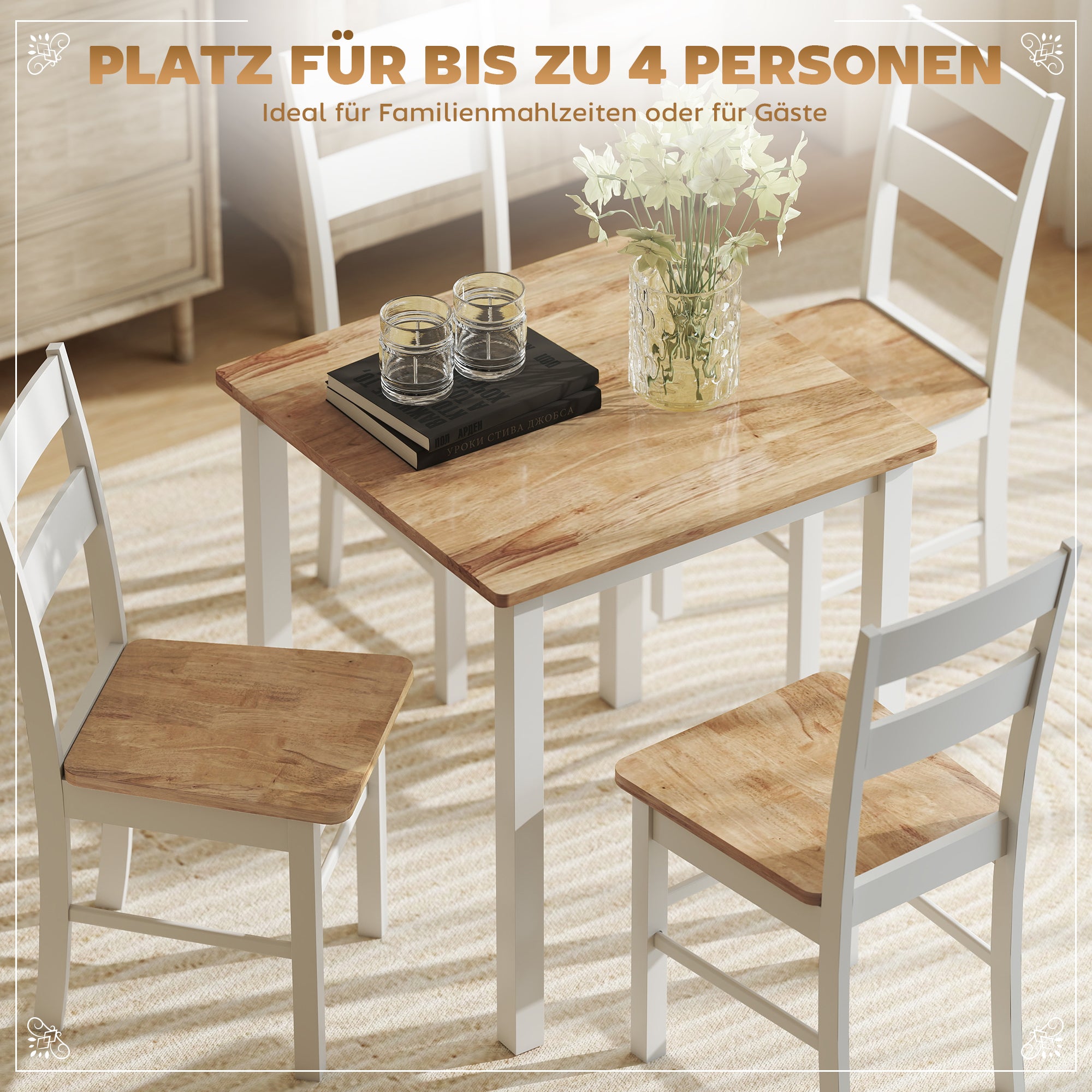 Oak-Effect Square Dining Table, 27.2 in x 27.2 in — Small Modern Rubberwood Table for 2–4, Oak