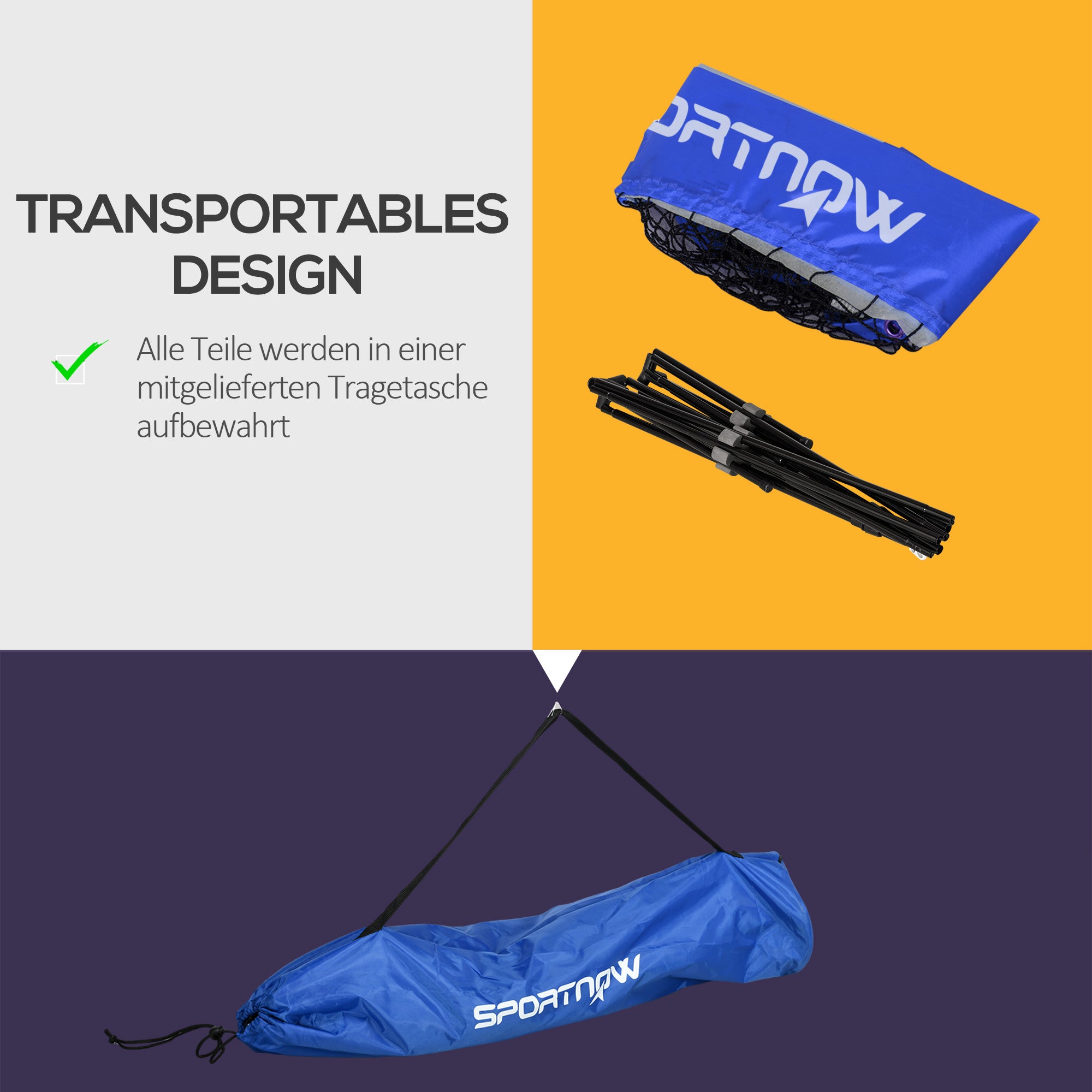SPORTNOW Badminton Net Set Foldable Tennis Net, 103/120/155H cm Height Adjustable Indoor Outdoor Badminton Net, Volleyball Net with Carrying Bag Metal Polyester Blue