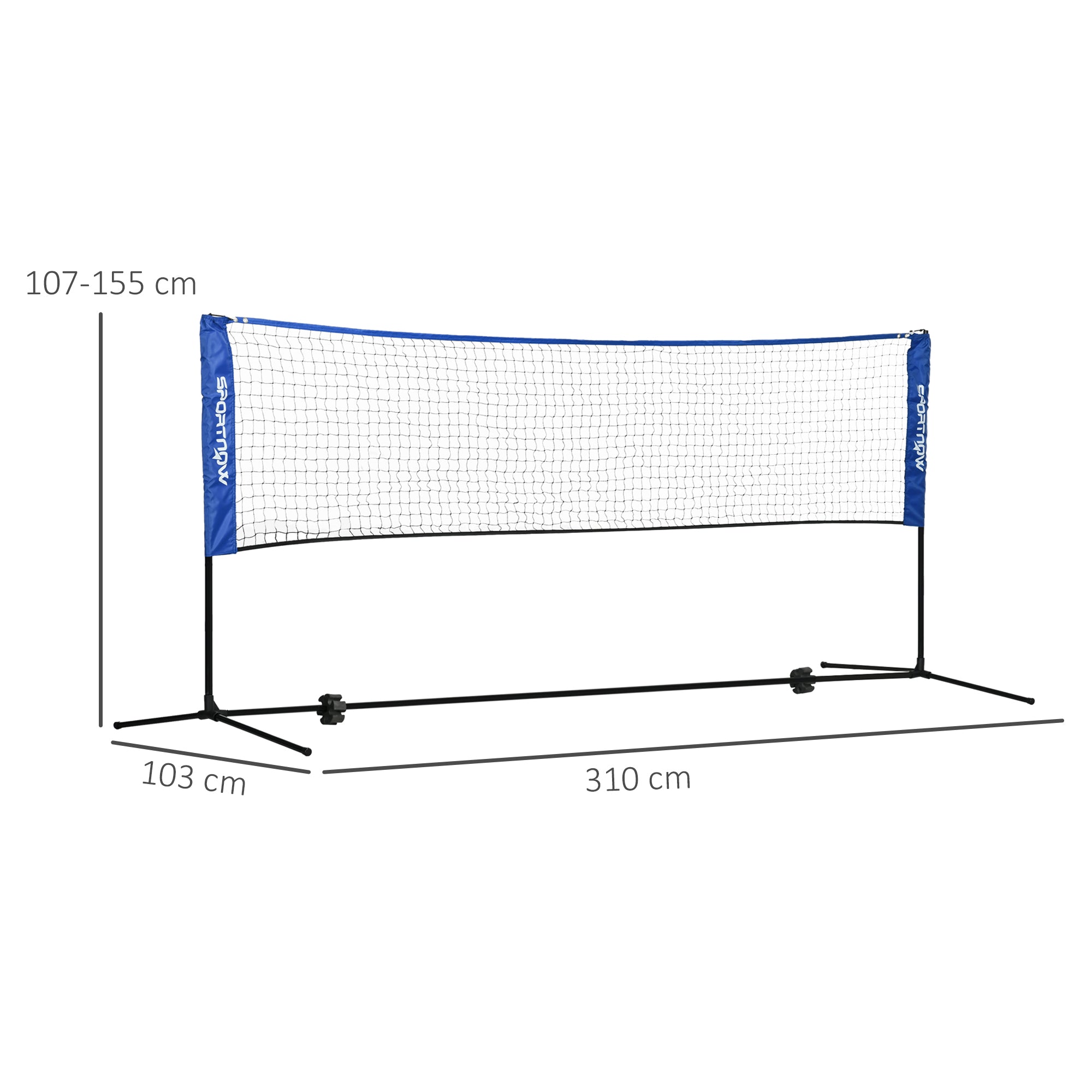 SPORTNOW Badminton Net Set Foldable Tennis Net, 103/120/155H cm Height Adjustable Indoor Outdoor Badminton Net, Volleyball Net with Carrying Bag Metal Polyester Blue