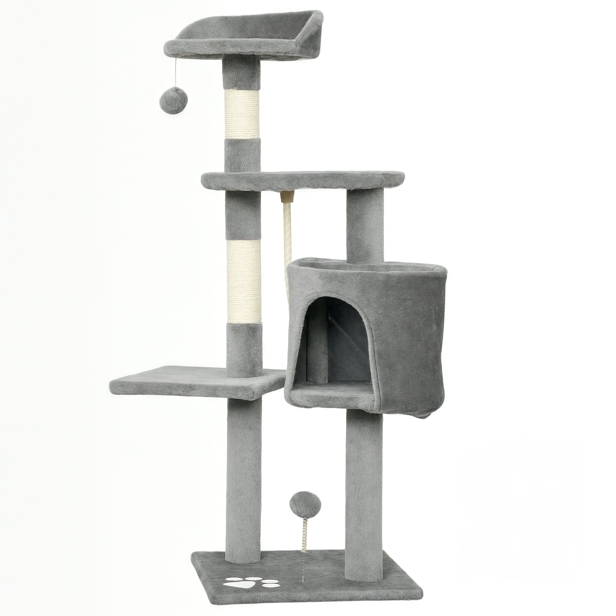 Multi-Equipment Cat Tree Scratching Posts Scratchers Platforms Hideaway Rope Toys 40L x 40W x 114H cm Gray