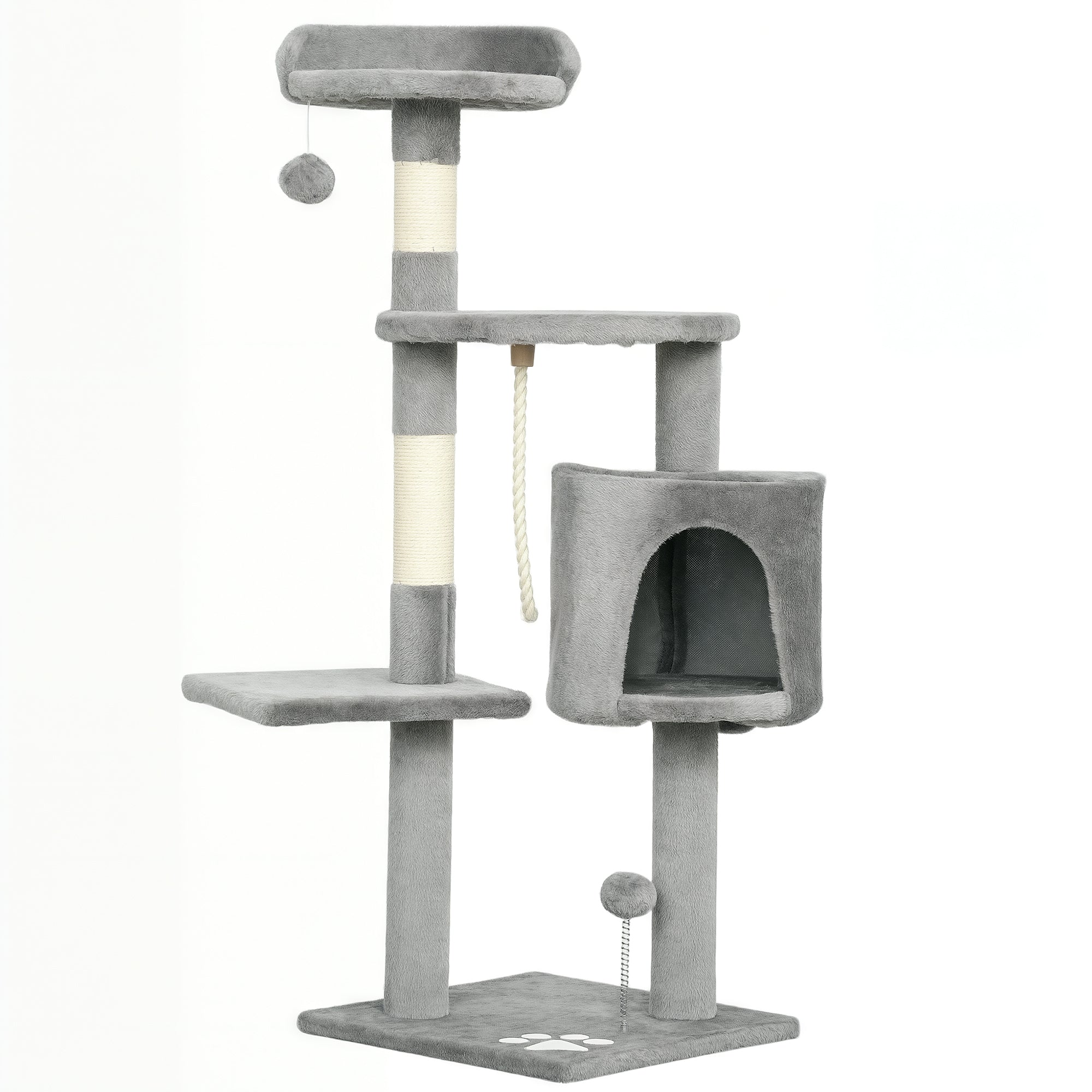 Multi-Equipment Cat Tree Scratching Posts Scratchers Platforms Hideaway Rope Toys 40L x 40W x 114H cm Gray