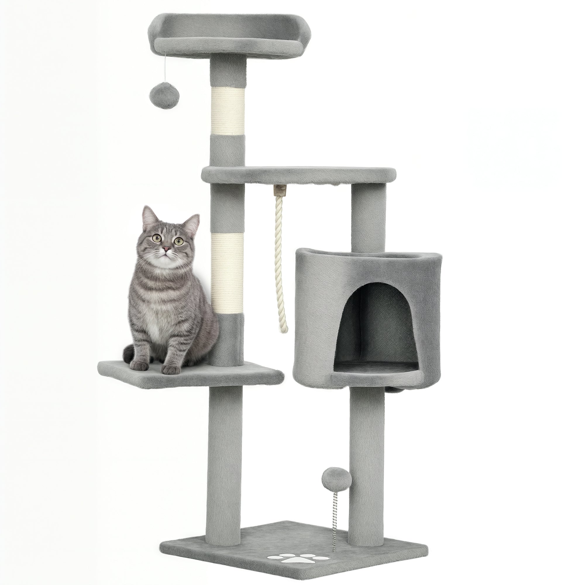 Multi-Equipment Cat Tree Scratching Posts Scratchers Platforms Hideaway Rope Toys 40L x 40W x 114H cm Gray