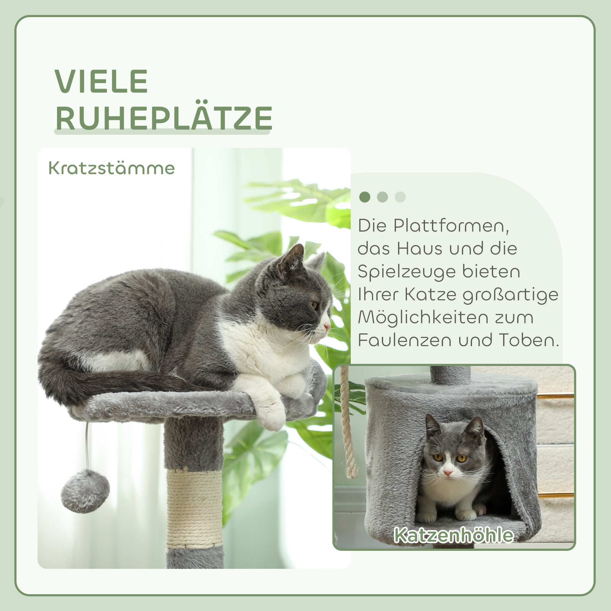 Multi-Equipment Cat Tree Scratching Posts Scratchers Platforms Hideaway Rope Toys 40L x 40W x 114H cm Gray