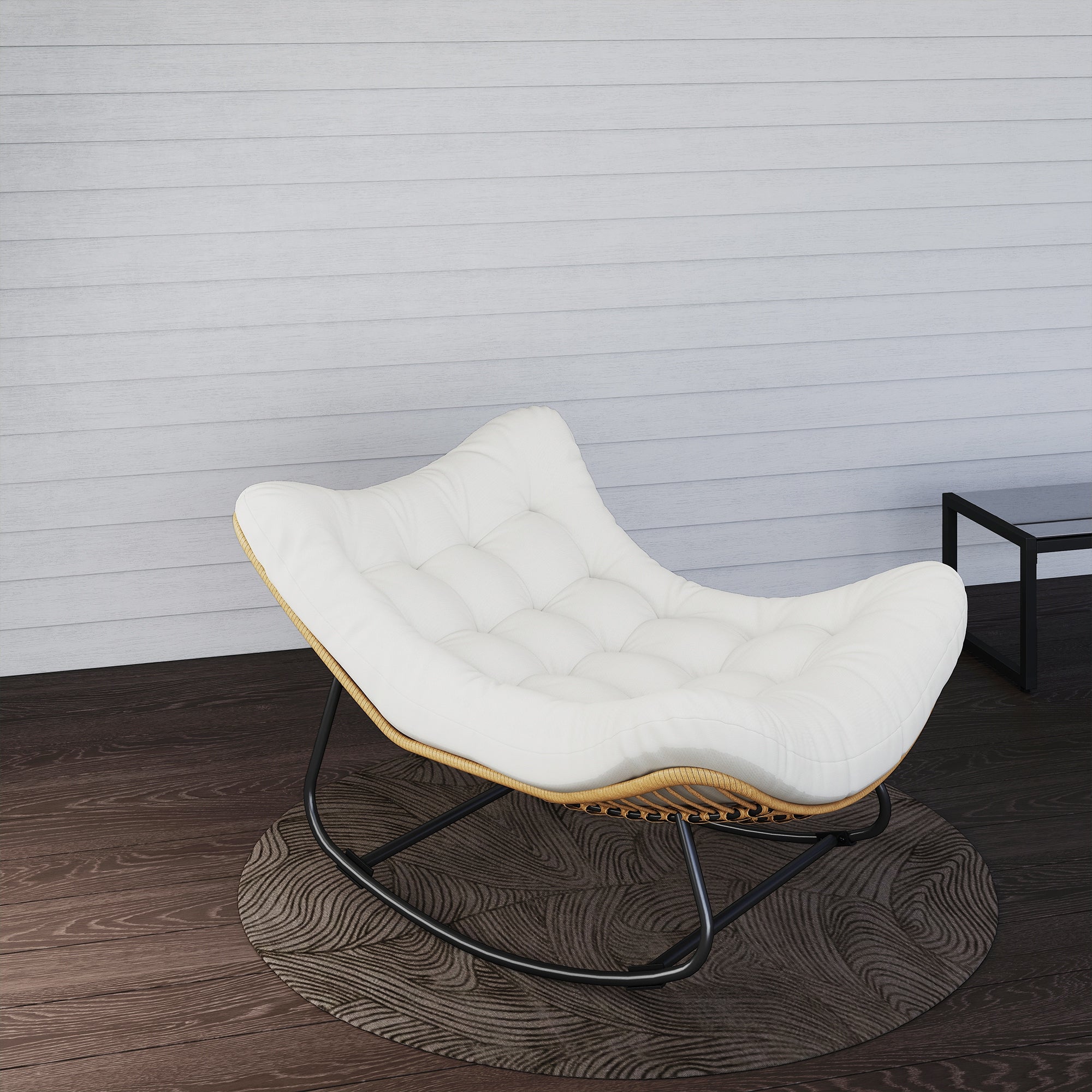 Garden Rocking Chair, Egg-Shaped Woven Resin Rocking Chair with Padded Cushion for Garden, Bedroom, Living Room, Cream