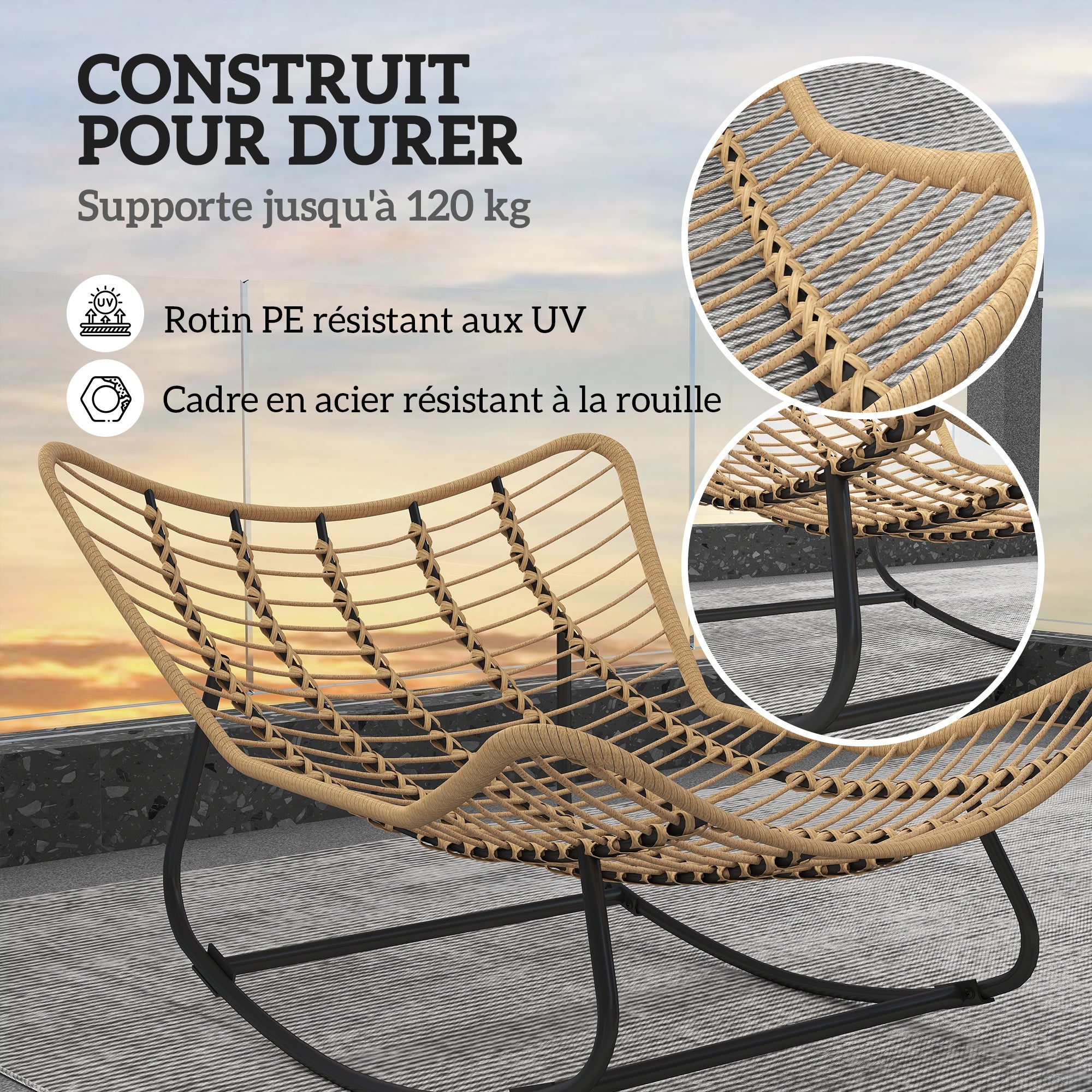 Garden Rocking Chair, Egg-Shaped Woven Resin Rocking Chair with Padded Cushion for Garden, Bedroom, Living Room, Cream