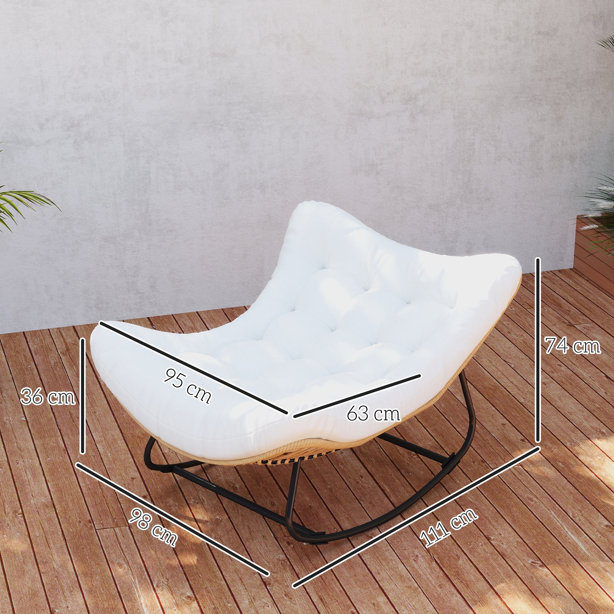 Garden Rocking Chair, Egg-Shaped Woven Resin Rocking Chair with Padded Cushion for Garden, Bedroom, Living Room, Cream