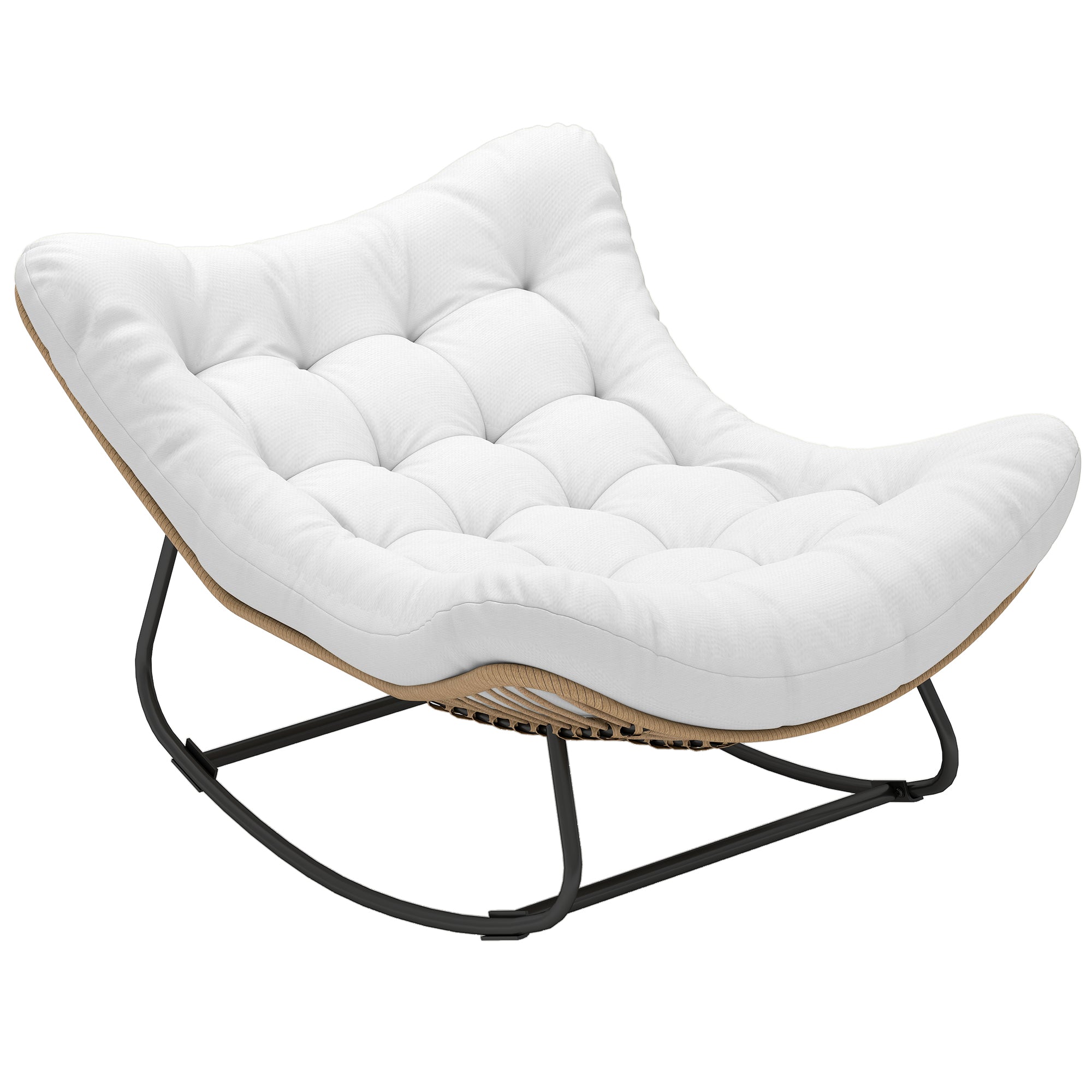 Garden Rocking Chair, Egg-Shaped Woven Resin Rocking Chair with Padded Cushion for Garden, Bedroom, Living Room, Cream