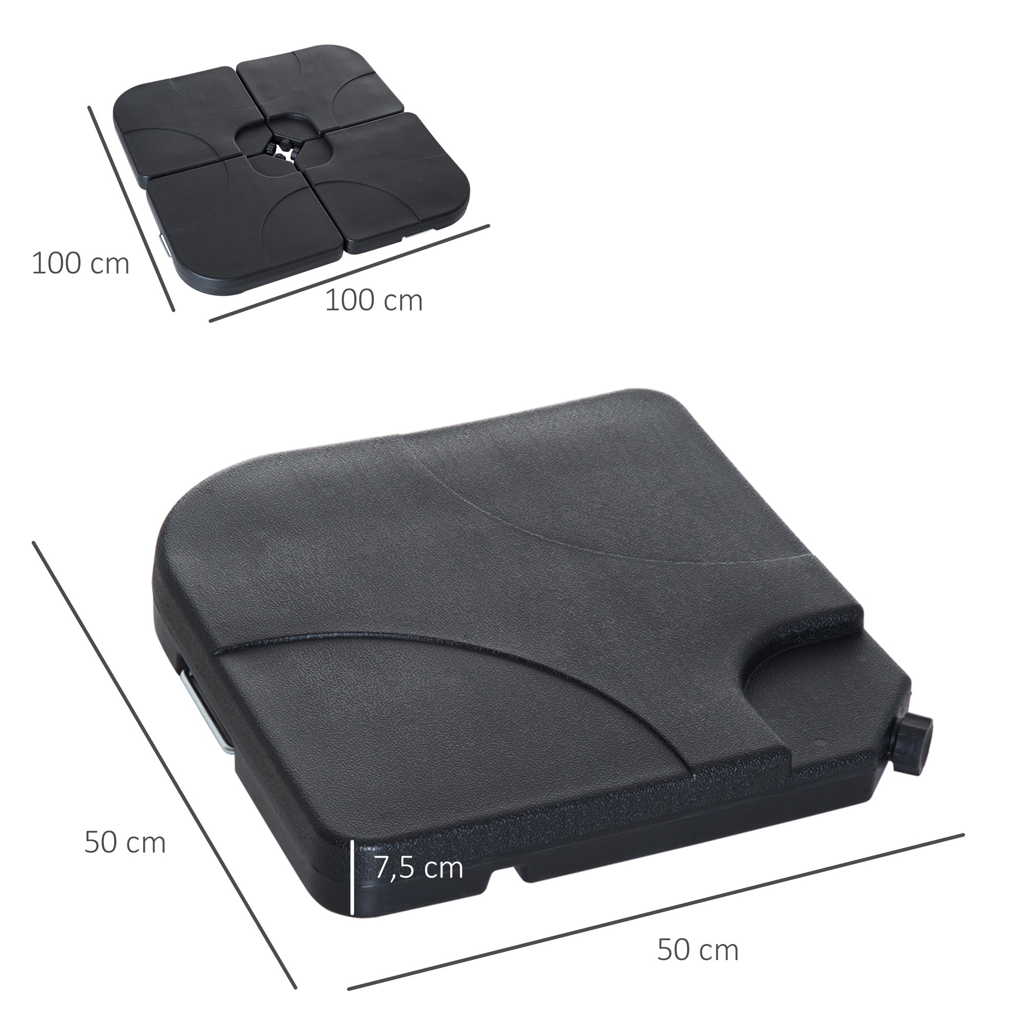 Umbrella Stand 4-piece Umbrella Weight with Handle, Umbrella Stand for Cantilever Umbrella, Ground Cross Fillable with Sand/Water 50x50cm Black