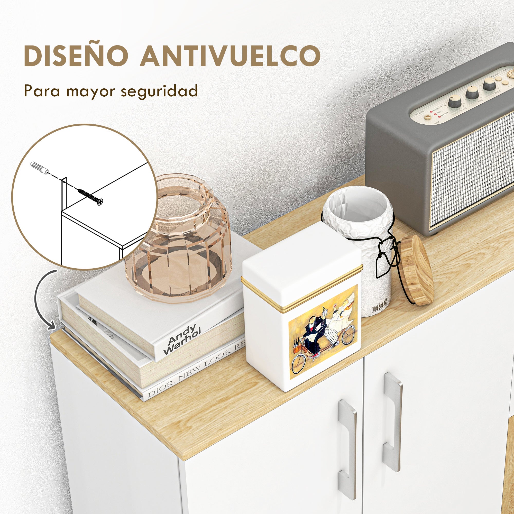 Modern Living Room Sideboard Kitchen Sideboard with 2 Drawers 2 Cabinets and Adjustable Shelves for Bedroom Dining Room Hallway 90x30x75.5 cm White and Natural