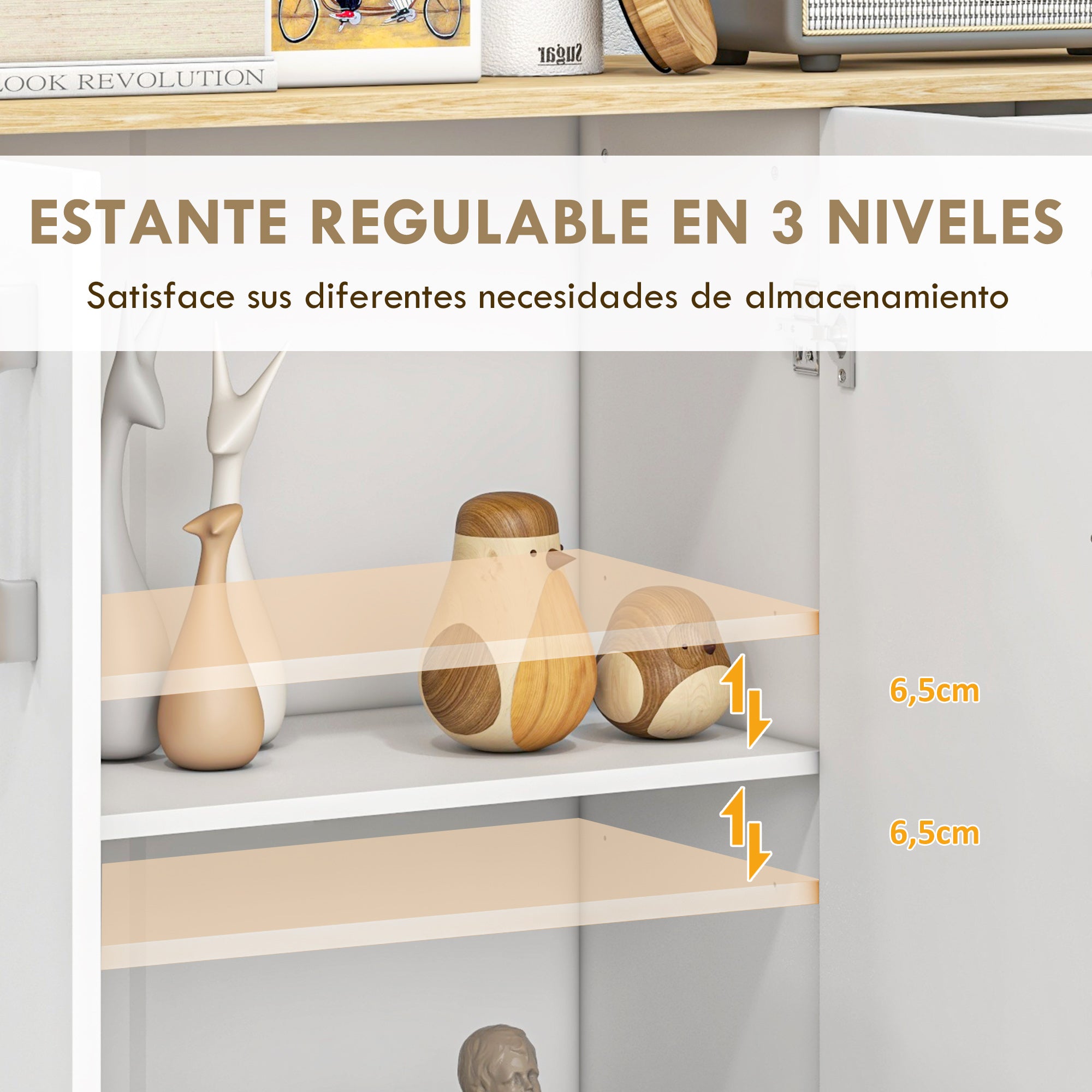 Modern Living Room Sideboard Kitchen Sideboard with 2 Drawers 2 Cabinets and Adjustable Shelves for Bedroom Dining Room Hallway 90x30x75.5 cm White and Natural