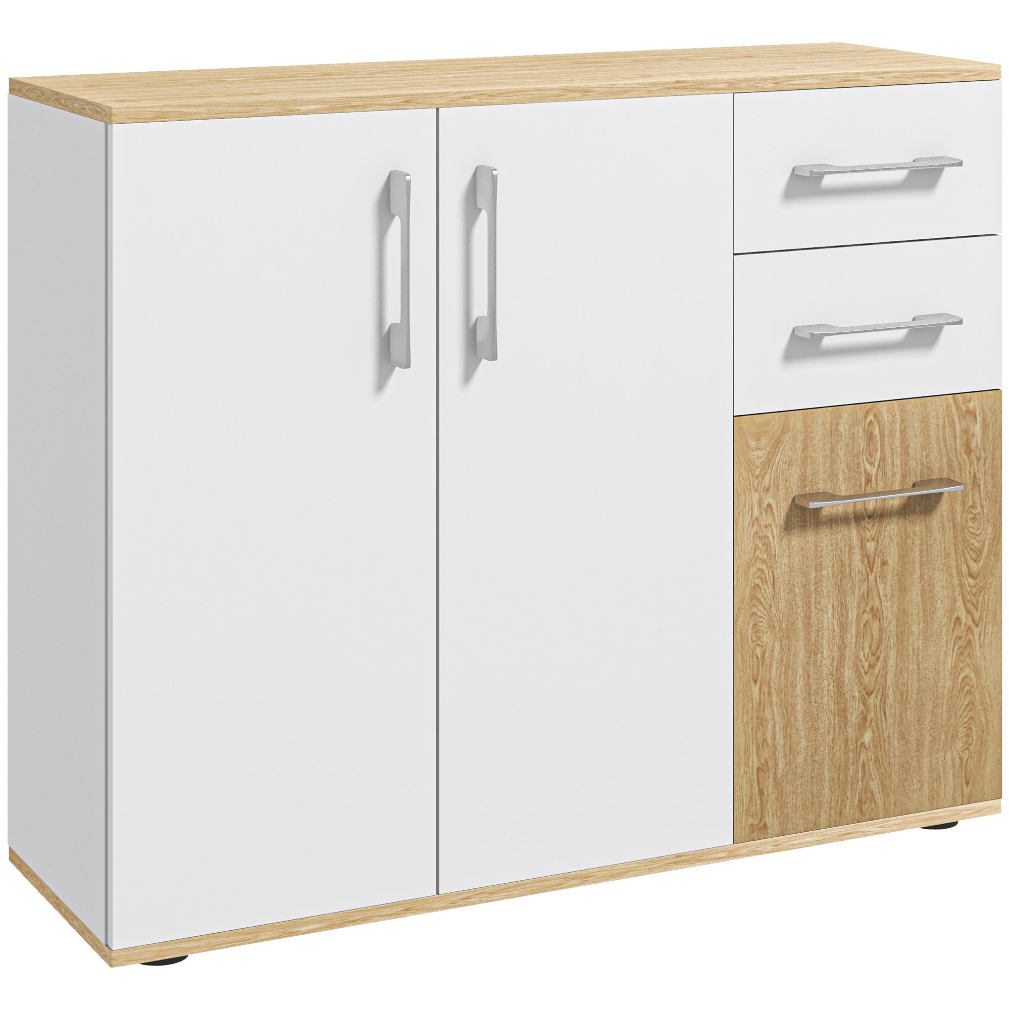 Modern Living Room Sideboard Kitchen Sideboard with 2 Drawers 2 Cabinets and Adjustable Shelves for Bedroom Dining Room Hallway 90x30x75.5 cm White and Natural