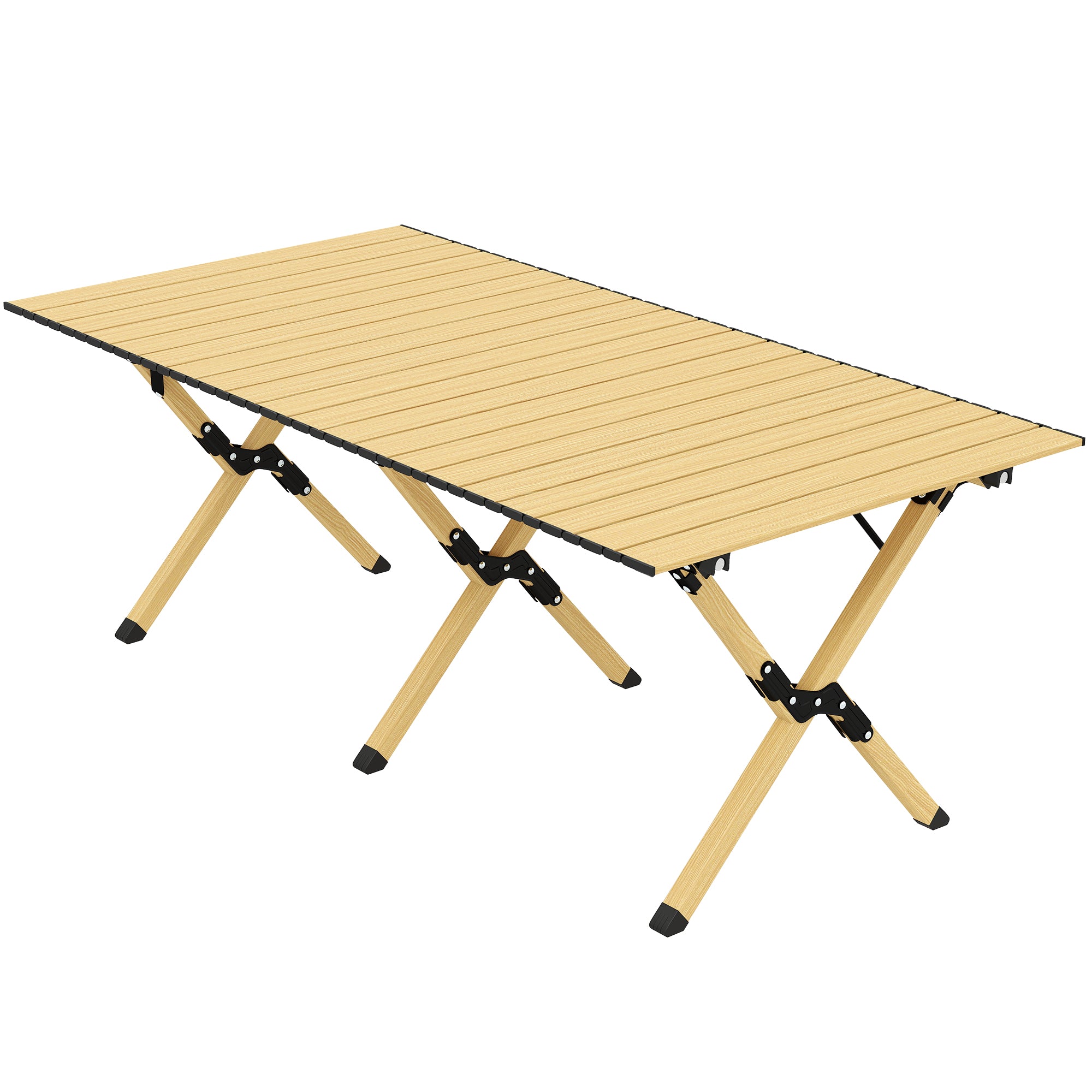 Camping Table 46.1 x 23.6 in – Aluminum Folding Table with Roll-Up Wood-Effect Top, Carry Bag, Waterproof, Lightweight, 66 lb Capacity – Oak