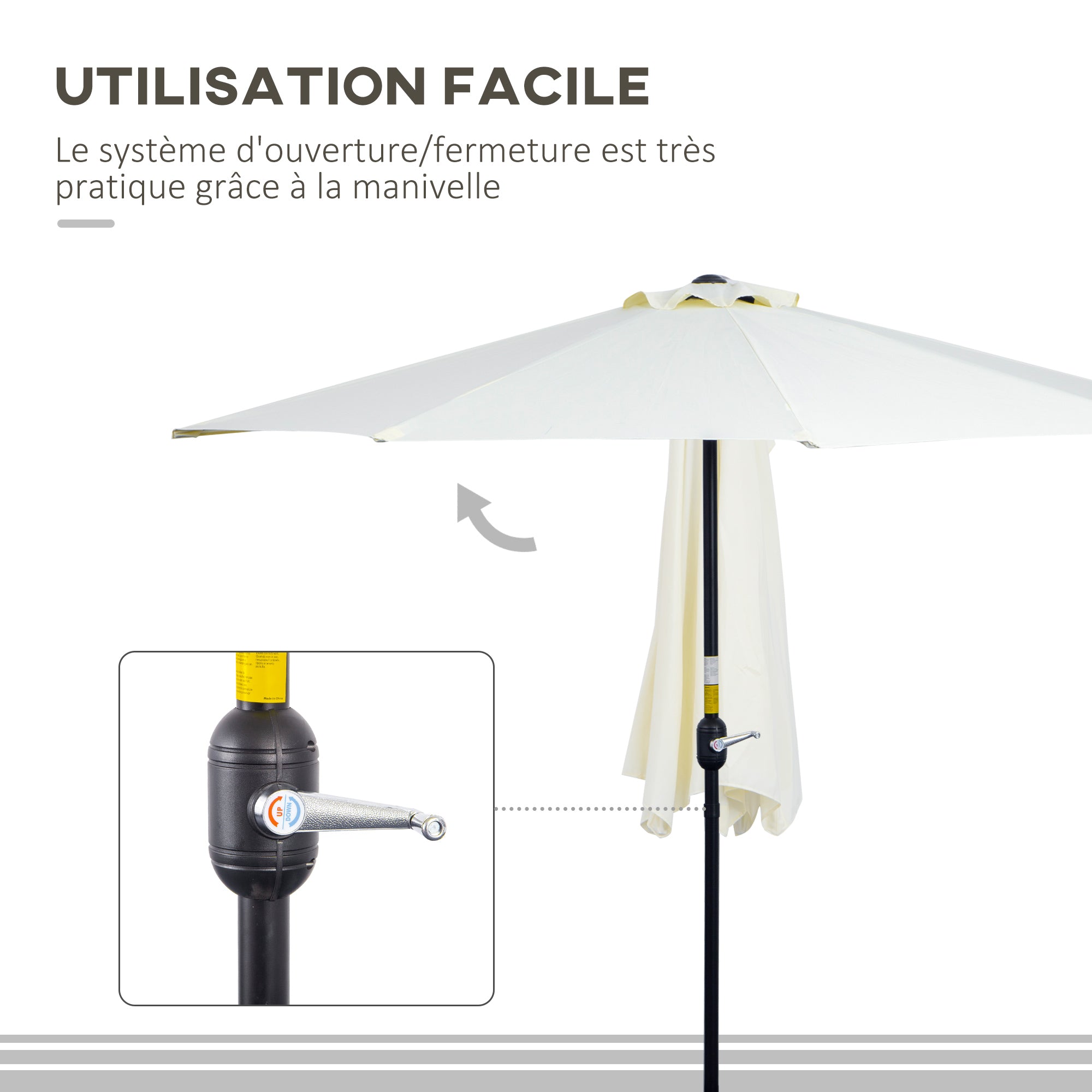 Half Umbrella Ø 2.6 m, Balcony Umbrella 5 Steel Polyester Beige