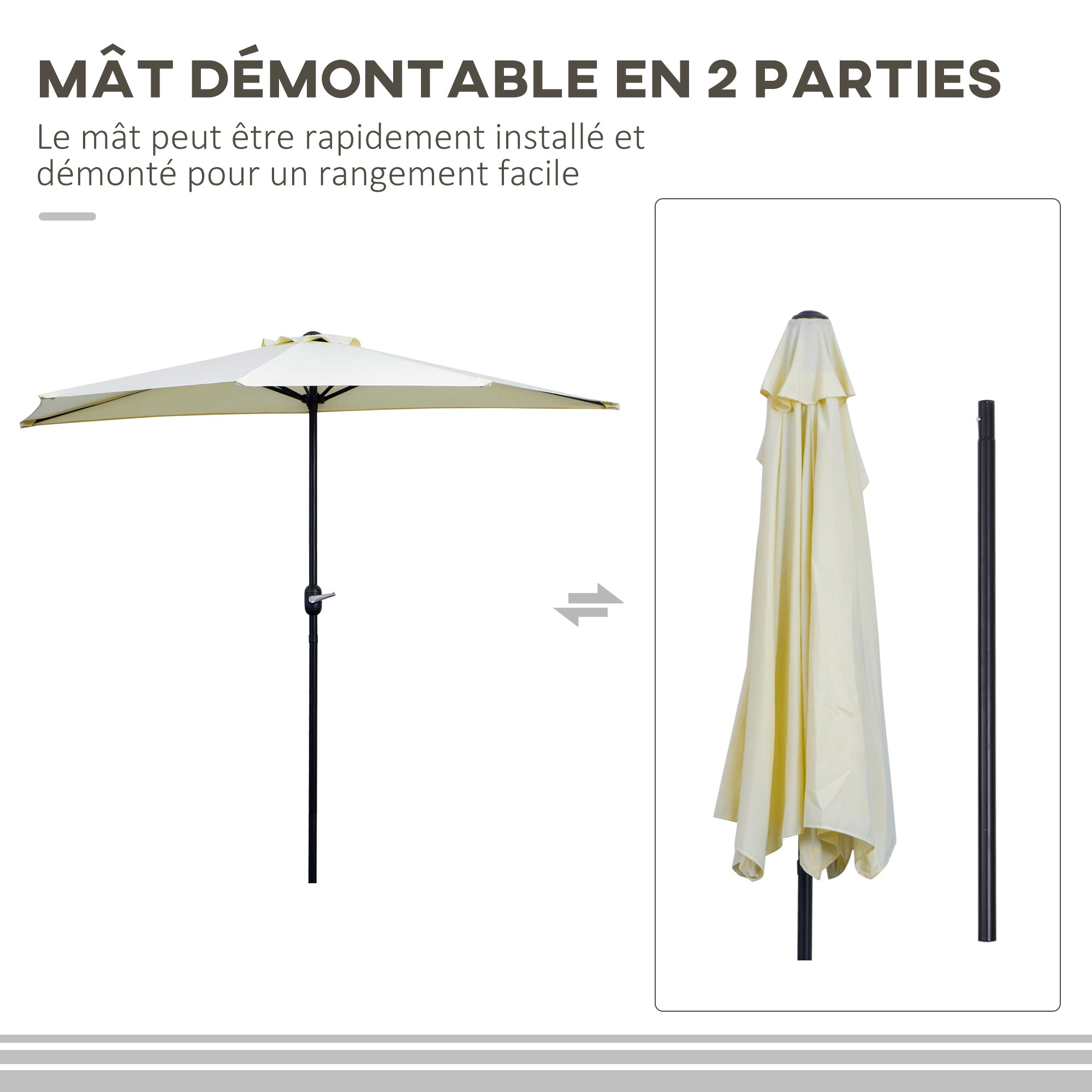 Half Umbrella Ø 2.6 m, Balcony Umbrella 5 Steel Polyester Beige