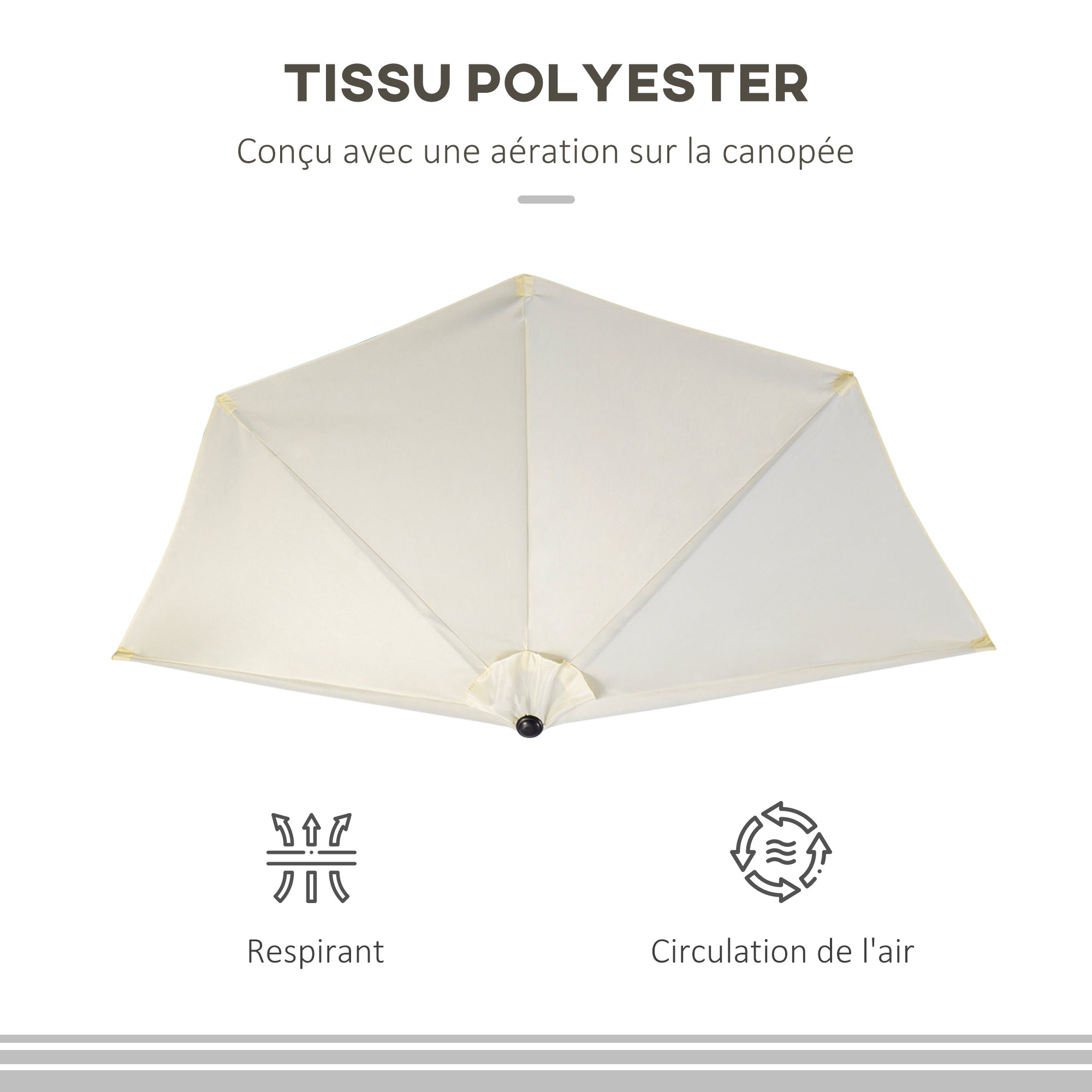 Half Umbrella Ø 2.6 m, Balcony Umbrella 5 Steel Polyester Beige