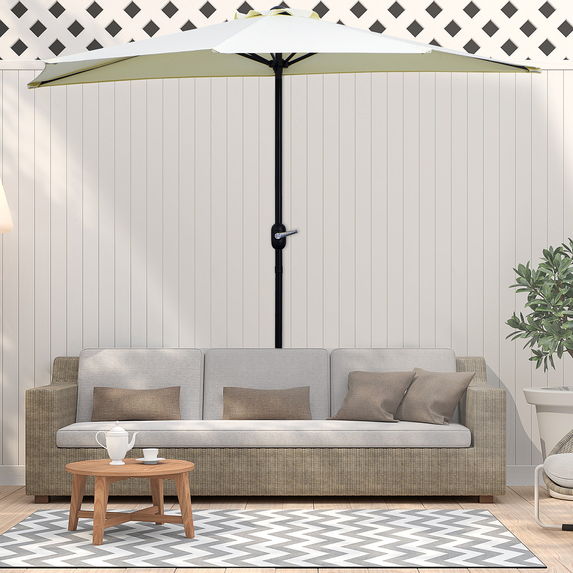 Half Umbrella Ø 2.6 m, Balcony Umbrella 5 Steel Polyester Beige