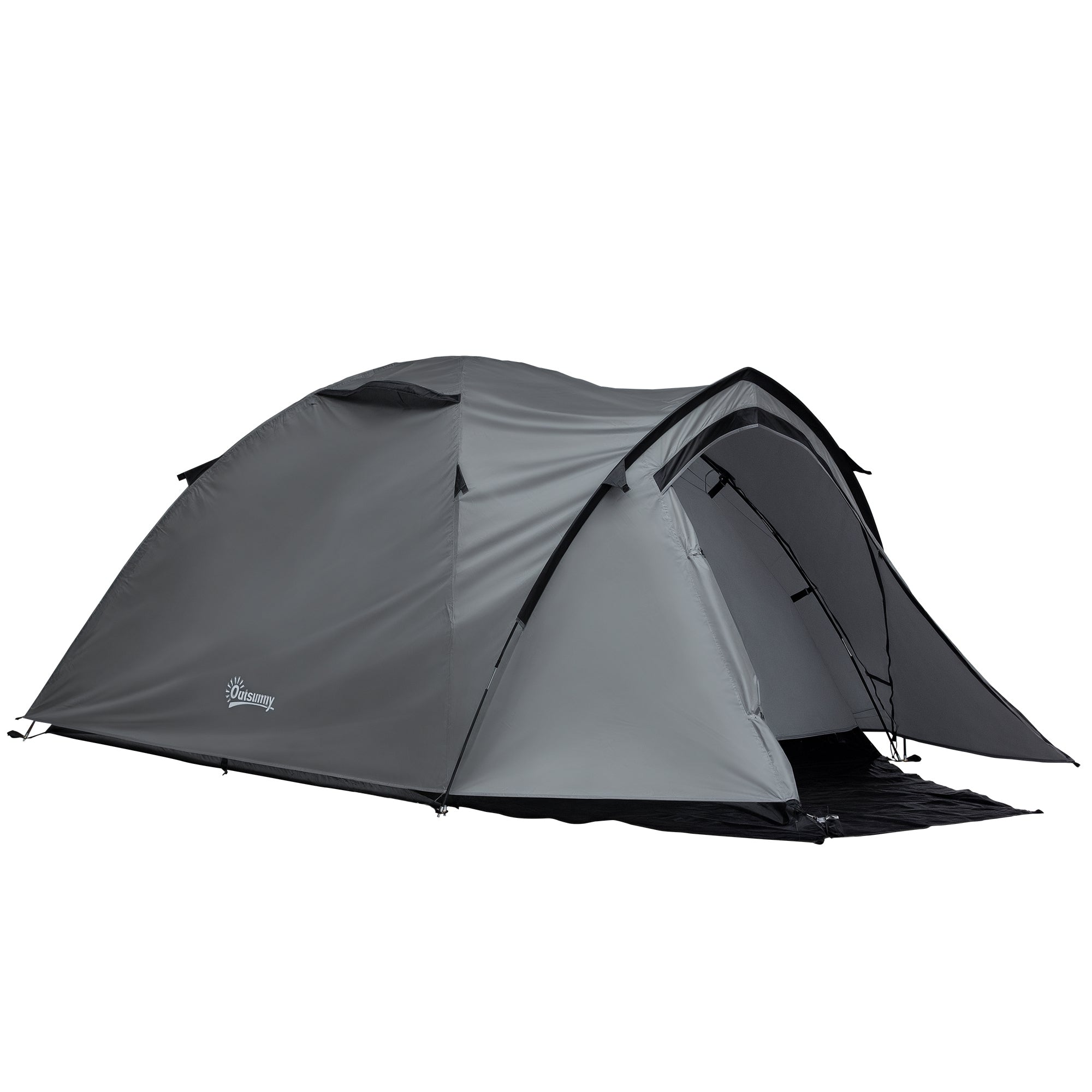 Camping Tent for 2-3 Persons Waterproof Lightweight Ventilated Dome Tent Easy to Assemble 2 Doors Windows Dimensions 3.25L x 1.83W x 1.3H m Fiberglass Polyester PE Gray