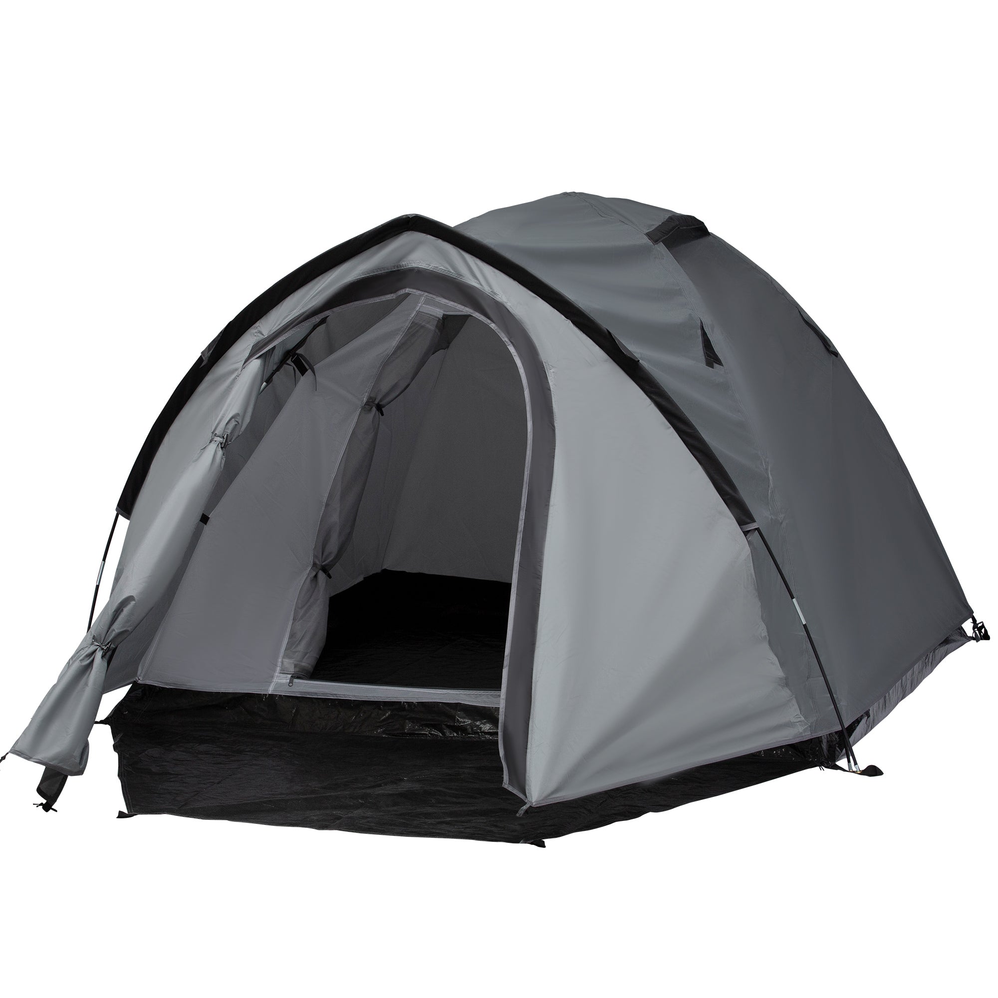Camping Tent for 2-3 Persons Waterproof Lightweight Ventilated Dome Tent Easy to Assemble 2 Doors Windows Dimensions 3.25L x 1.83W x 1.3H m Fiberglass Polyester PE Gray