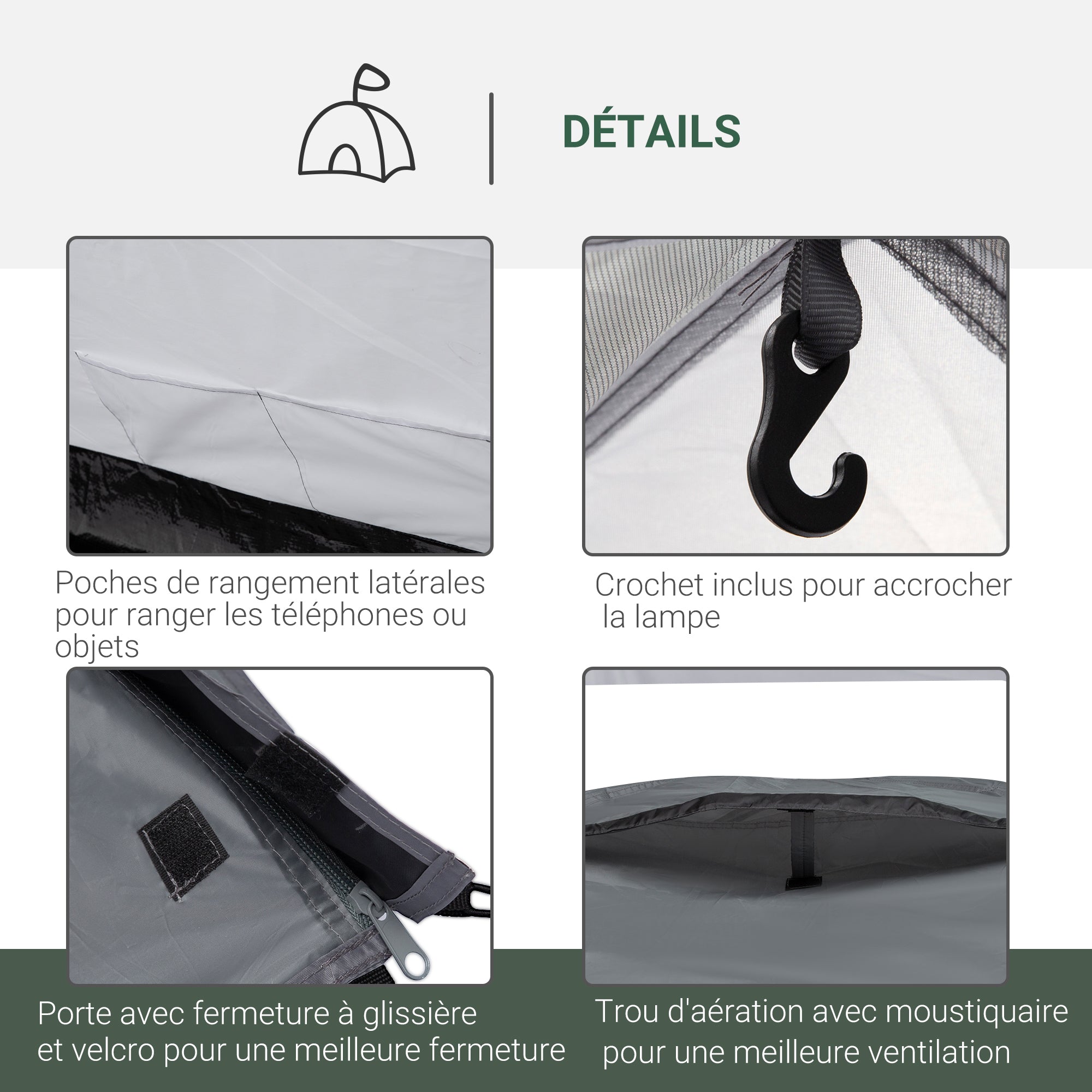 Camping Tent for 2-3 Persons Waterproof Lightweight Ventilated Dome Tent Easy to Assemble 2 Doors Windows Dimensions 3.25L x 1.83W x 1.3H m Fiberglass Polyester PE Gray