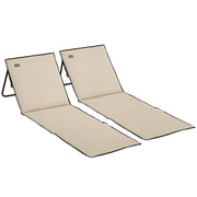2-Pack Beach Mat, Foldable Beach Lounger with Carrying Bag, Adjustable Reclining Chair, Sun Lounger 110 kg Capacity, Beach Mattress, Magazine Pocket for Outdoor Garden, Beige