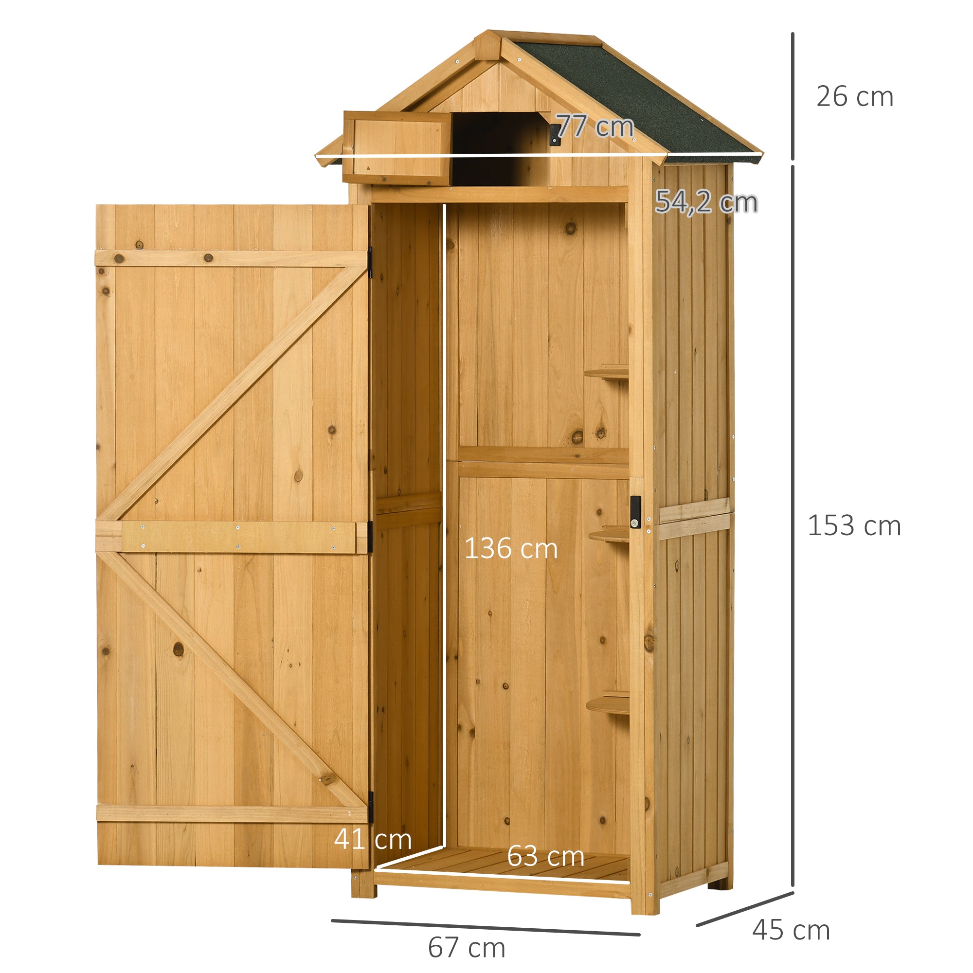 Wooden Garden Shed, Weatherproof Tool Shed 77x54.2x179cm, Shed with Door, Gable Roof, Cabinet with Shelves, Tool Cabinet Garden Shed for Garden, Terrace, Yellow+Green