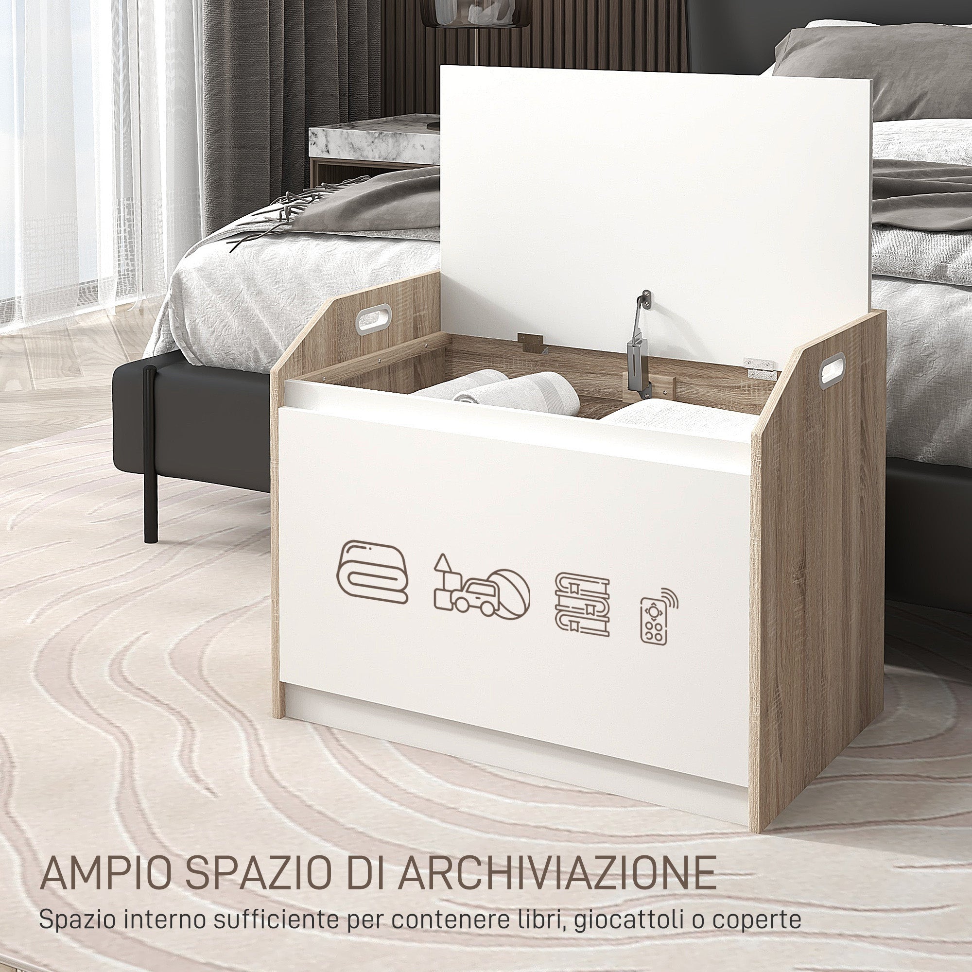 Modern Wooden Storage Bench with Backrest, Entryway and Bedroom Bench with Storage, 62.4x40x51.5cm
