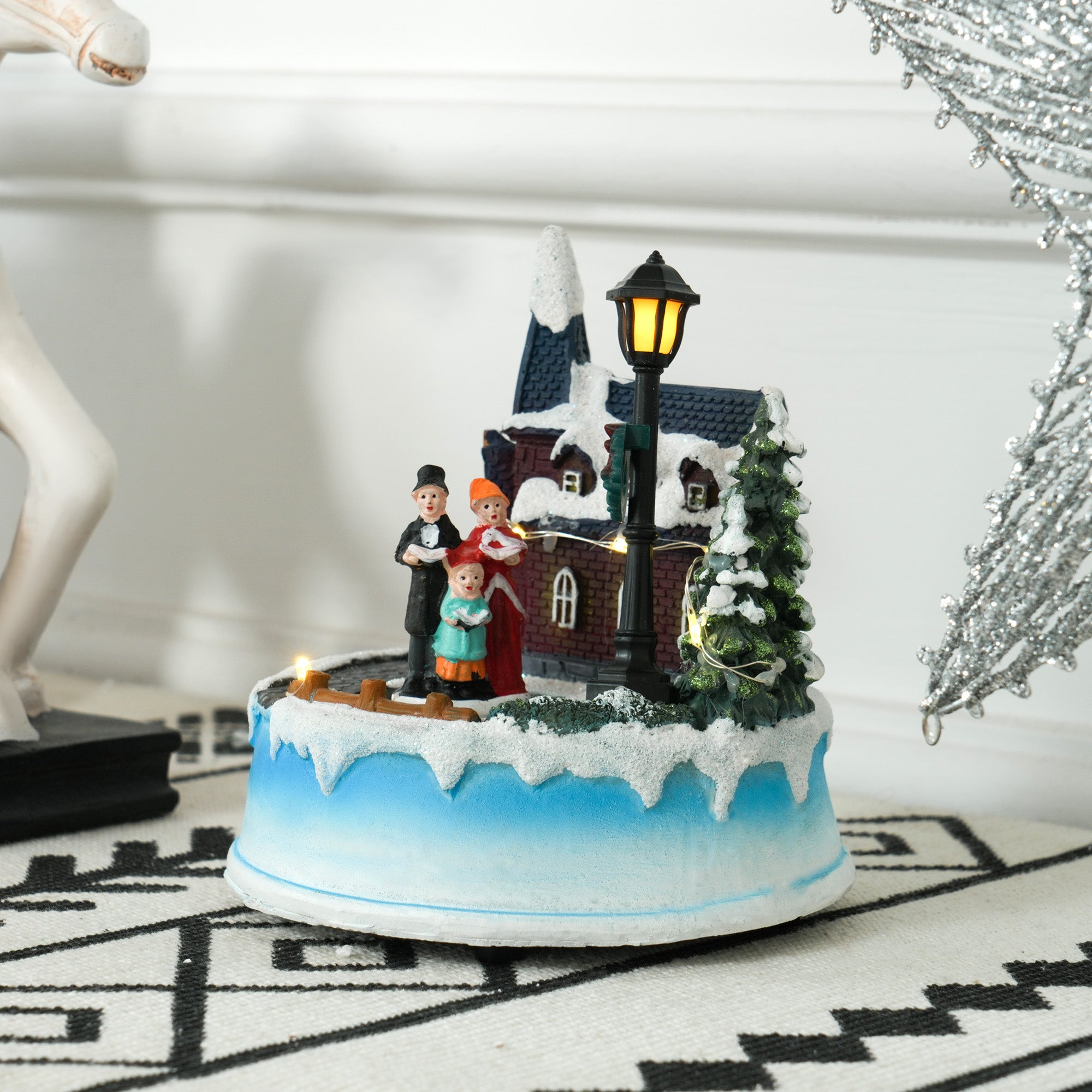 LED Lighted Christmas Village Scene with Rotating Choir Music for Christmas Decor in Living Room Bedroom Multicolor