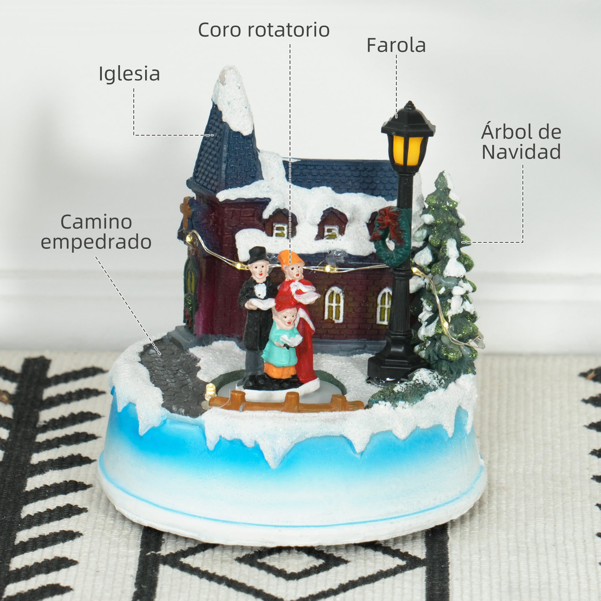 LED Lighted Christmas Village Scene with Rotating Choir Music for Christmas Decor in Living Room Bedroom Multicolor