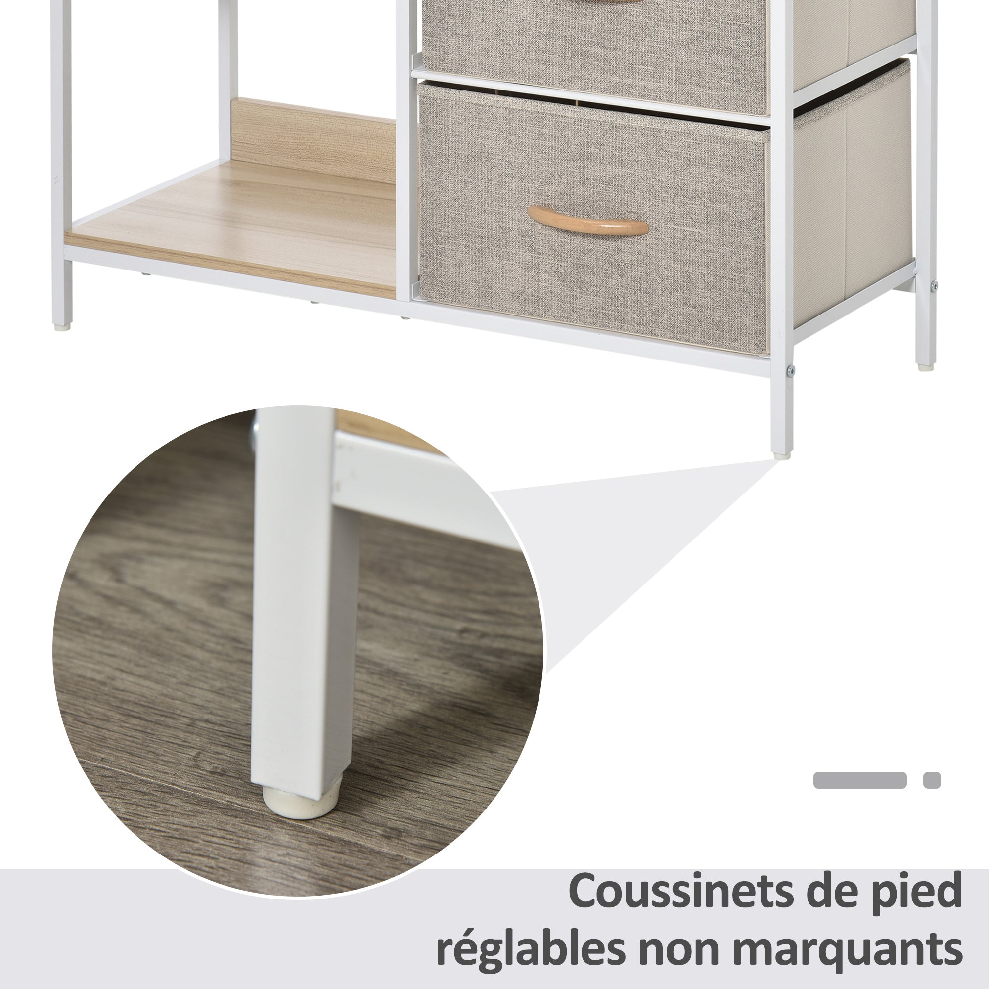 Chest of drawers with 3 removable fabric drawers, 2 shelves, and 1 large tabletop - 80 x 29 x 71 cm - beige