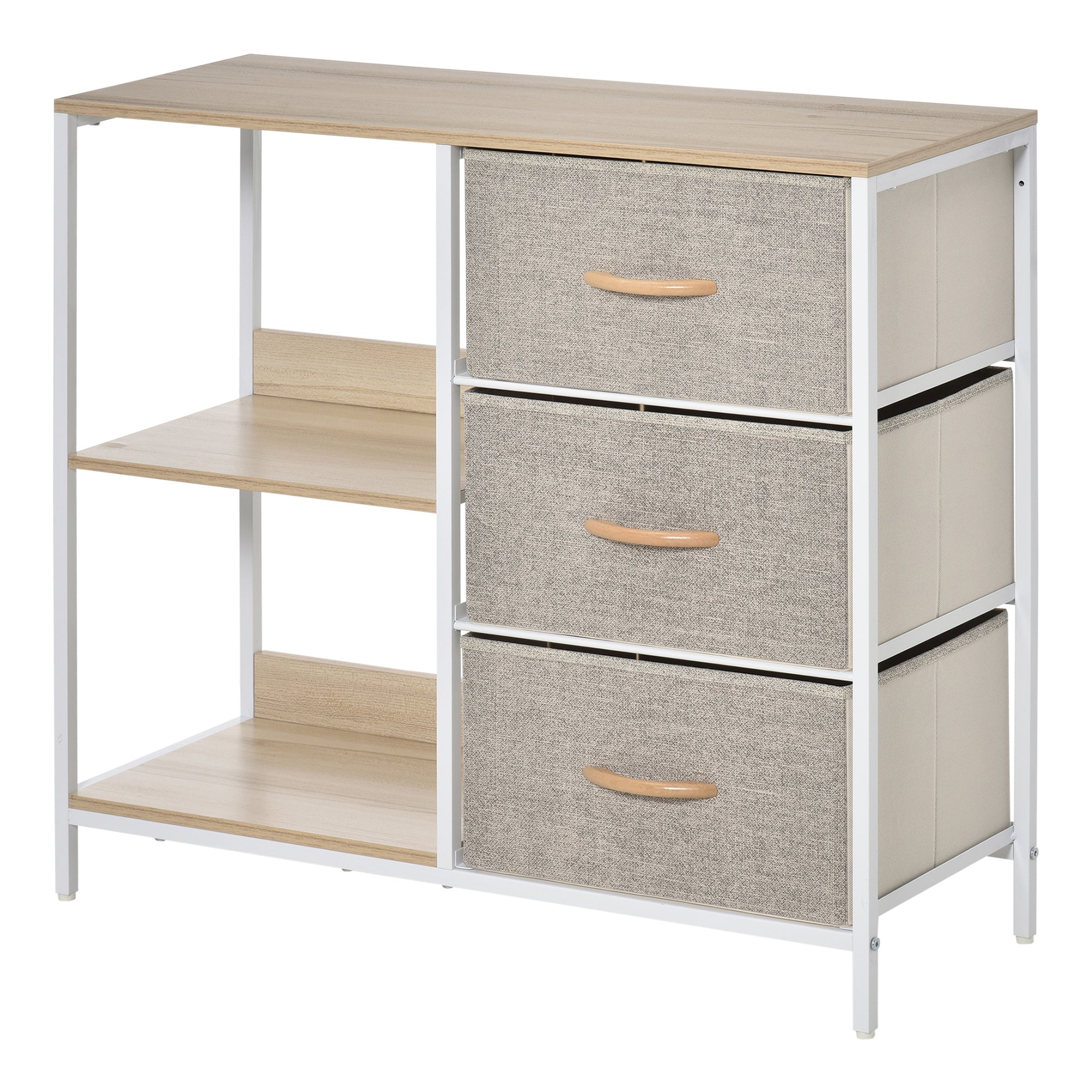 Chest of drawers with 3 removable fabric drawers, 2 shelves, and 1 large tabletop - 80 x 29 x 71 cm - beige