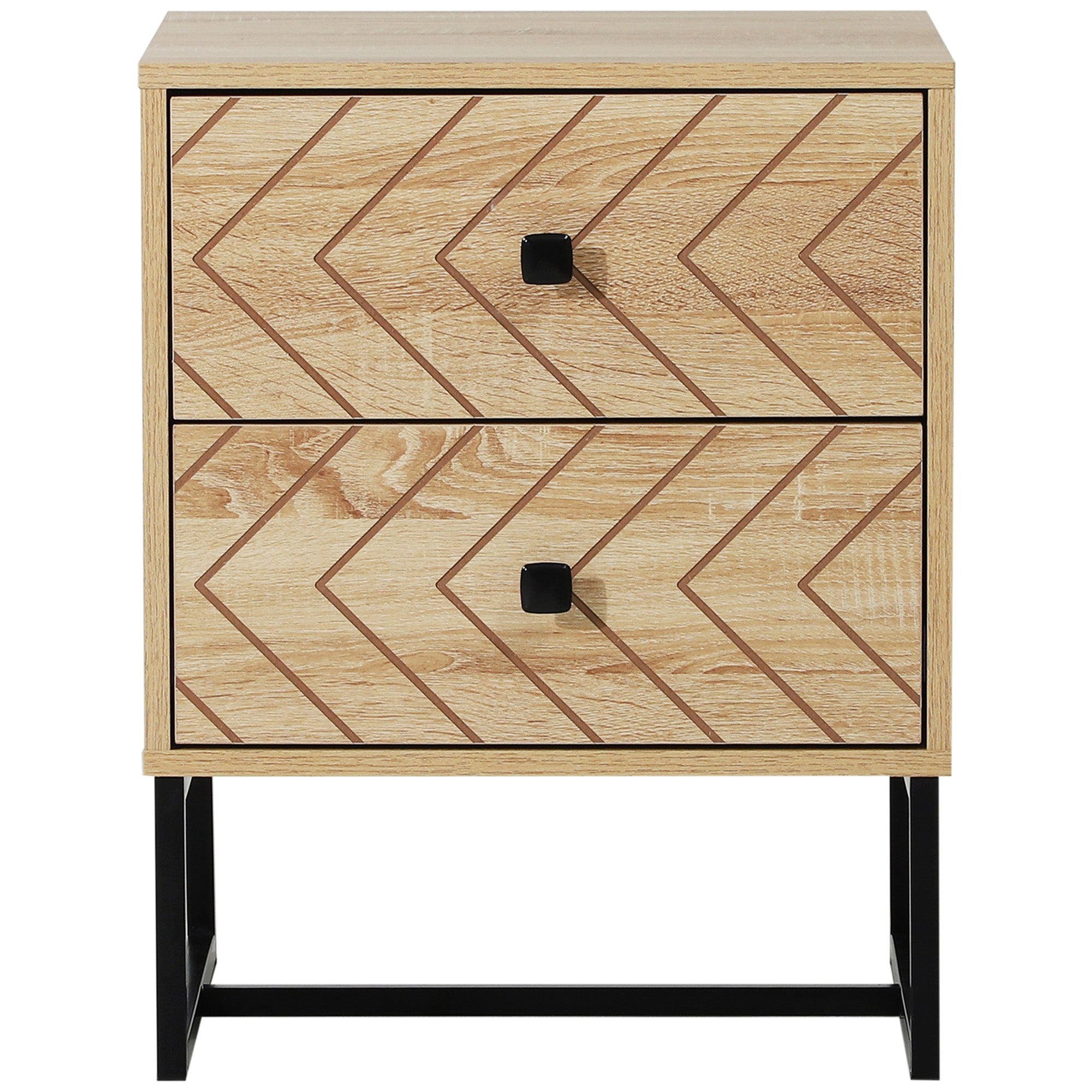 Nightstand Bedside Table with 2 Drawers and Metal Legs Modern Style for Bedroom Living Room Office 48x39.5x60 cm Natural