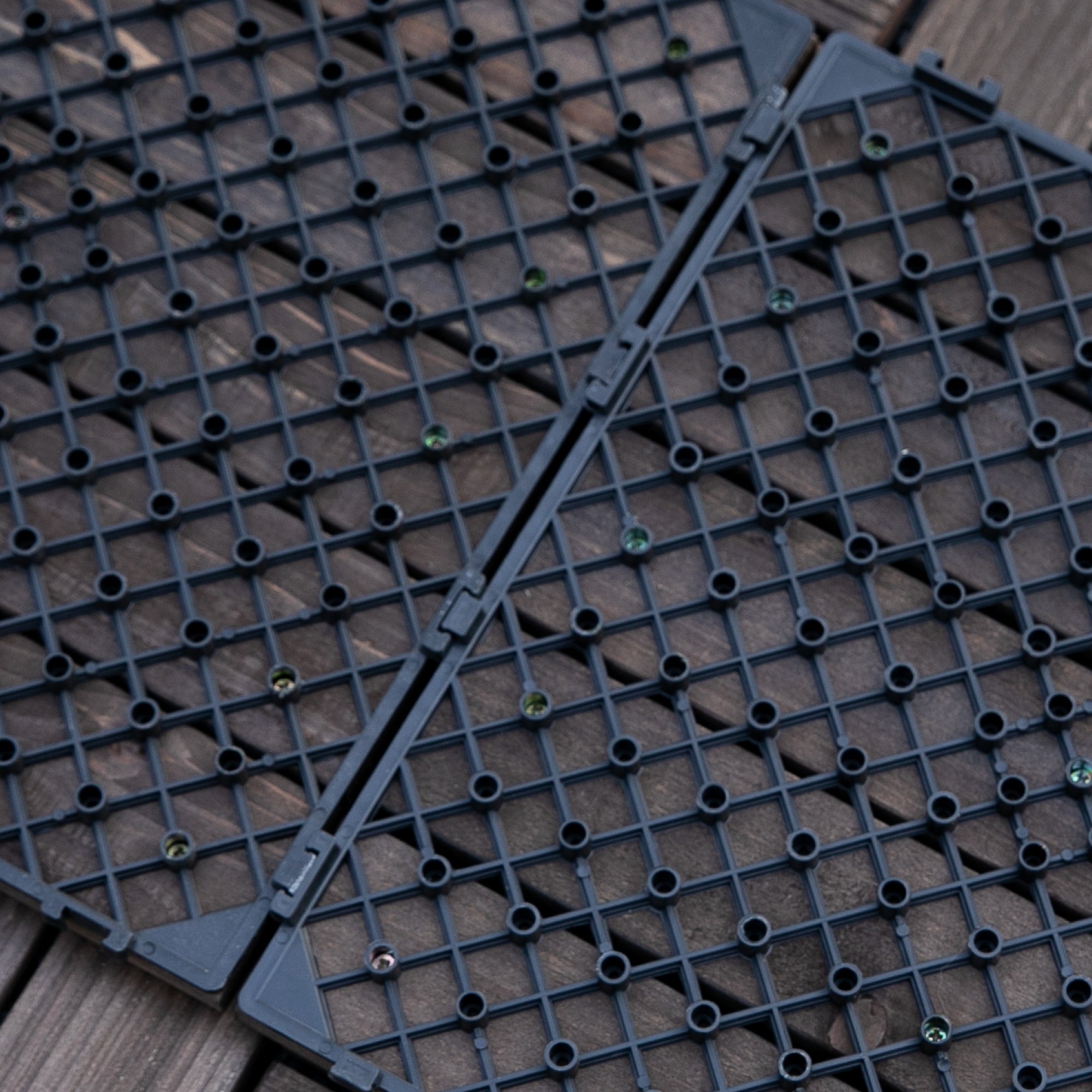 Outdoor Wooden Garden Tiles, Set of 27 Pieces, 2.5m², Interlocking Assembly, 30x30cm, Black