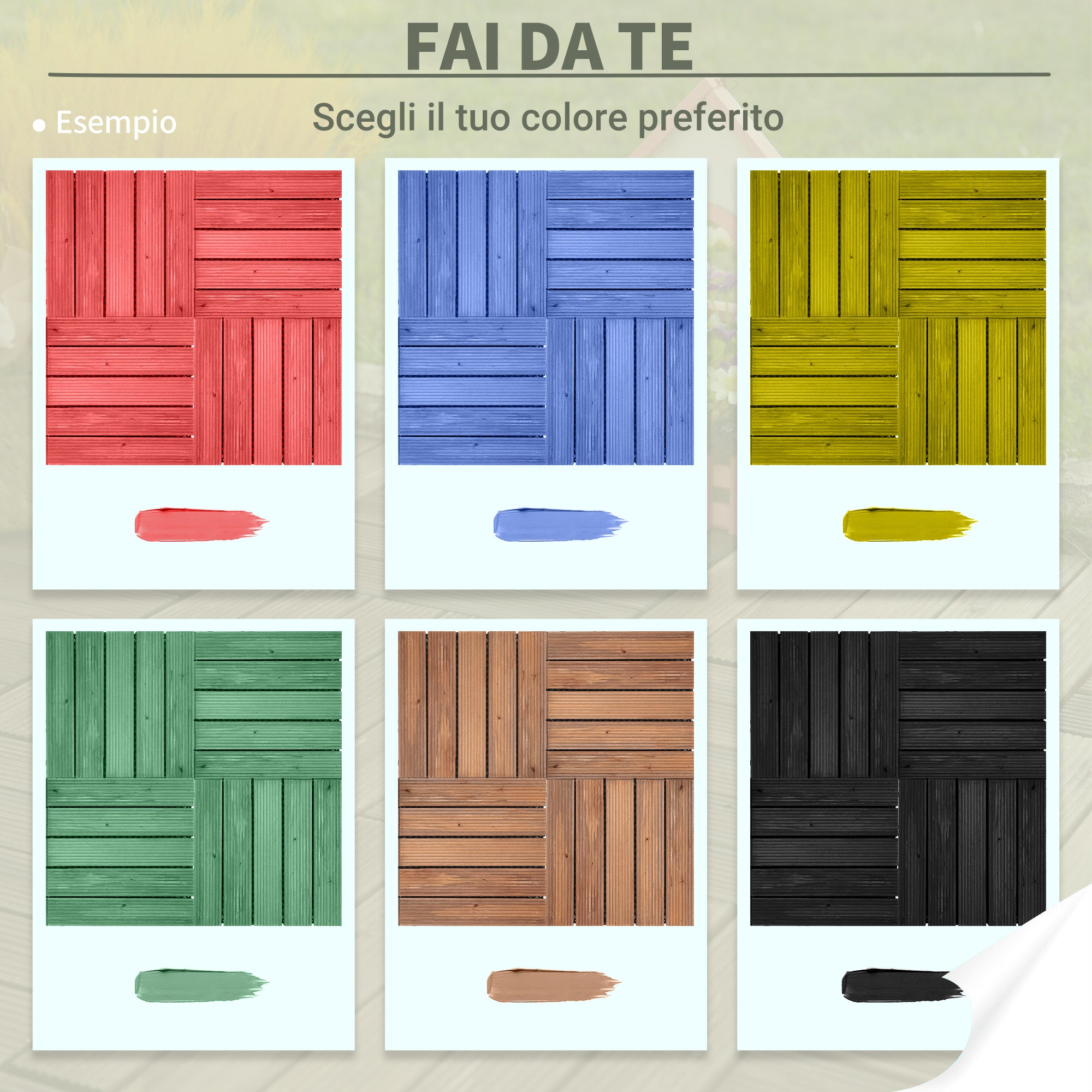 Outdoor Wooden Garden Tiles, Set of 27 Pieces, 2.5m², Interlocking Assembly, 30x30cm, Black