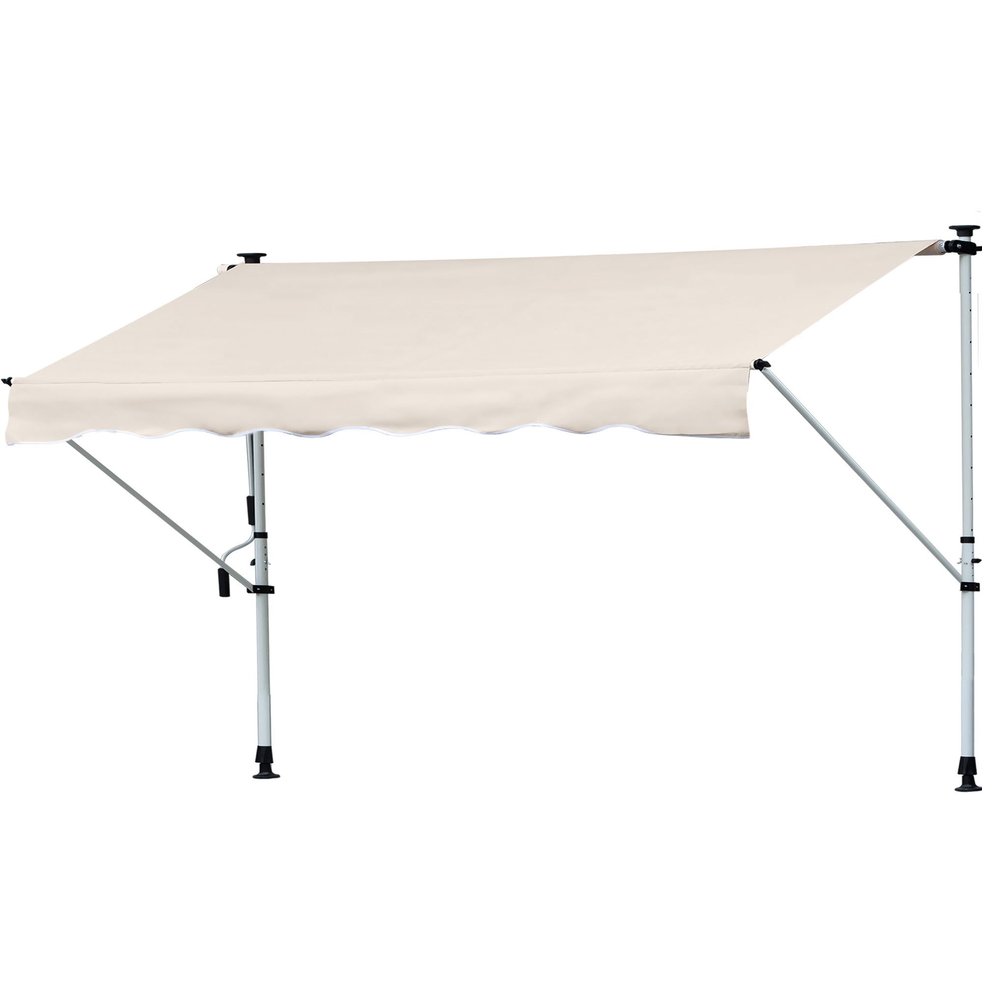 Retractable Manual Awning 4x1.2 m Outdoor Terrace Roll-Up Awning Adjustable Height with Crank 170-280 cm No Drill for Balcony Garden Beige