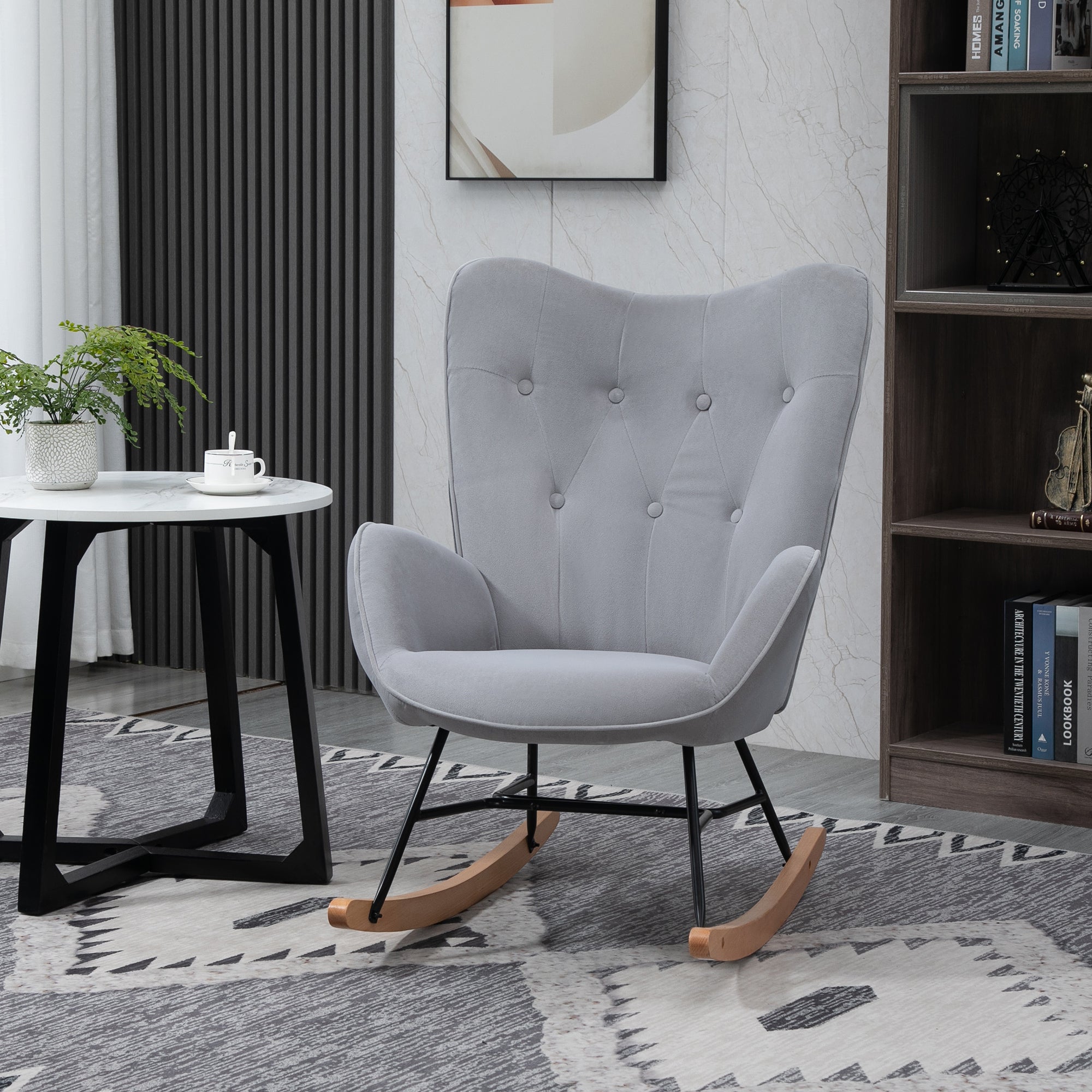 Rocking Chair, Ergonomic Rocking Chair, Armchair, Nursing Chair with Velvet Look, Rocking Chair with a Load Capacity of 150 kg, for Bedroom, Living Room, Light Grey
