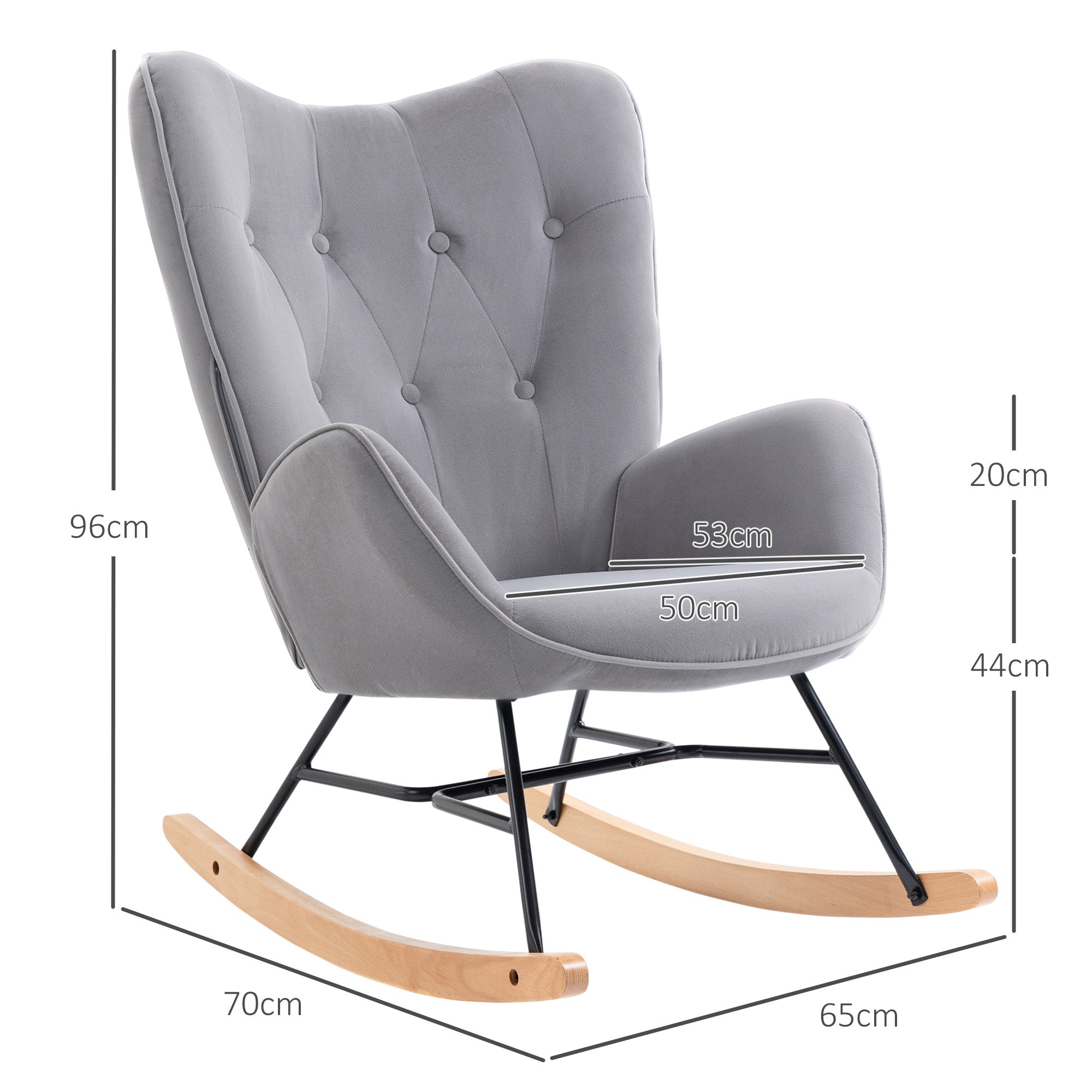 Rocking Chair, Ergonomic Rocking Chair, Armchair, Nursing Chair with Velvet Look, Rocking Chair with a Load Capacity of 150 kg, for Bedroom, Living Room, Light Grey