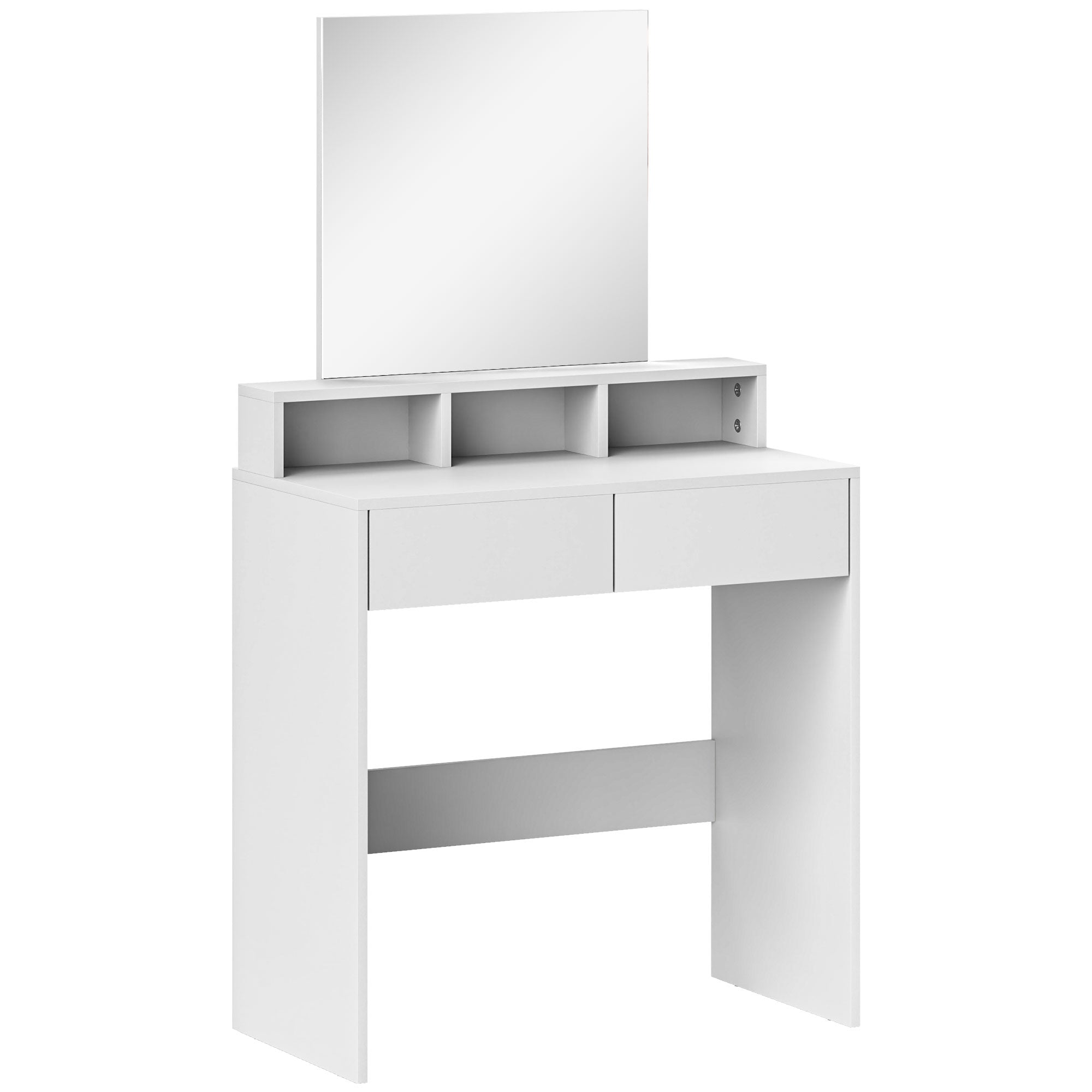 Makeup Vanity with Mirror Dressing Table with 2 Drawers 3 Compartments Vanity Table for Bedroom 75x38x135 cm White