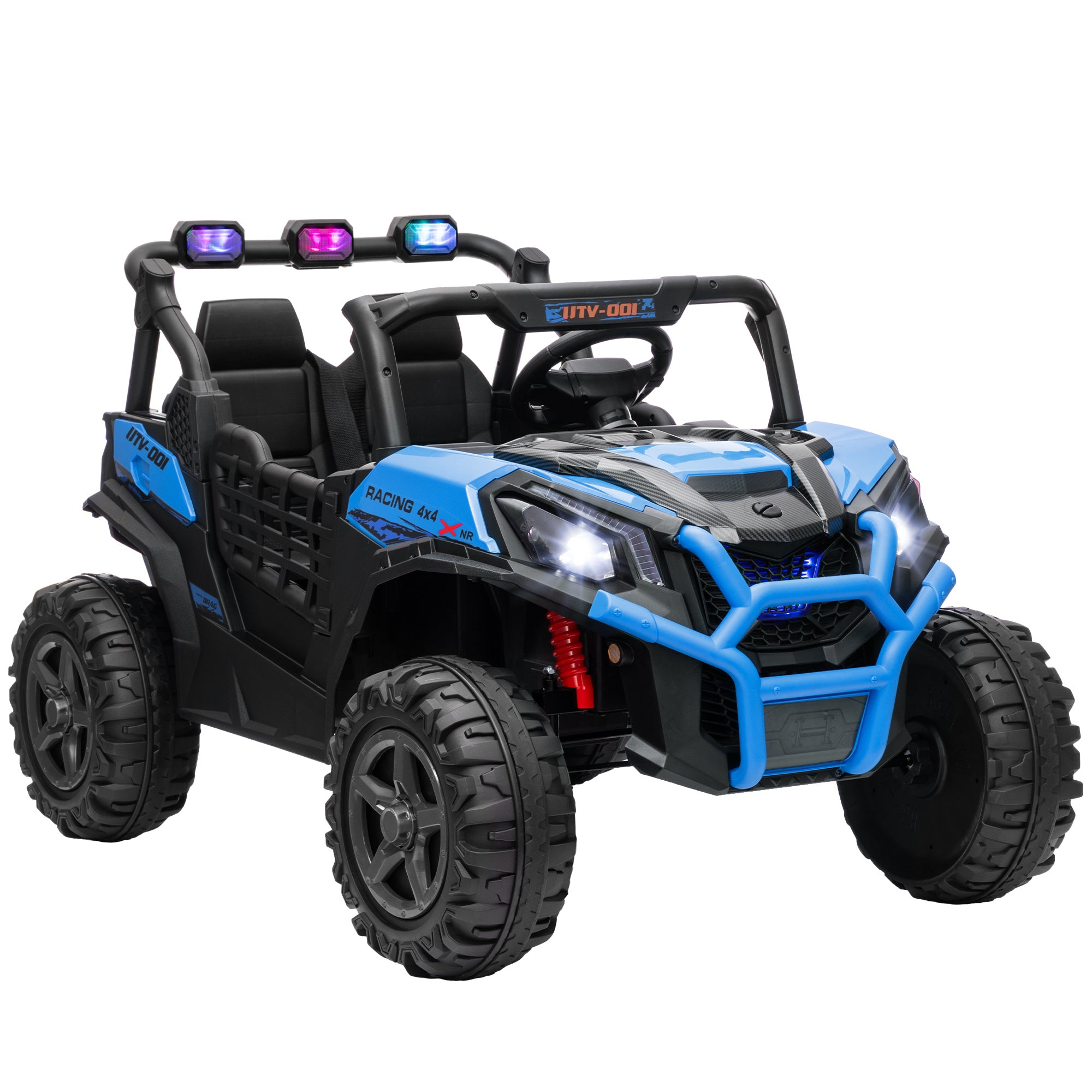 Kids Electric Car for 3-8 Years 24V SUV 2 Seats, 3-8km/h Kids Electric Car with 2 Motors, Suspension, Remote Control, Music, Headlights, Safety Belt, and Horn, Blue