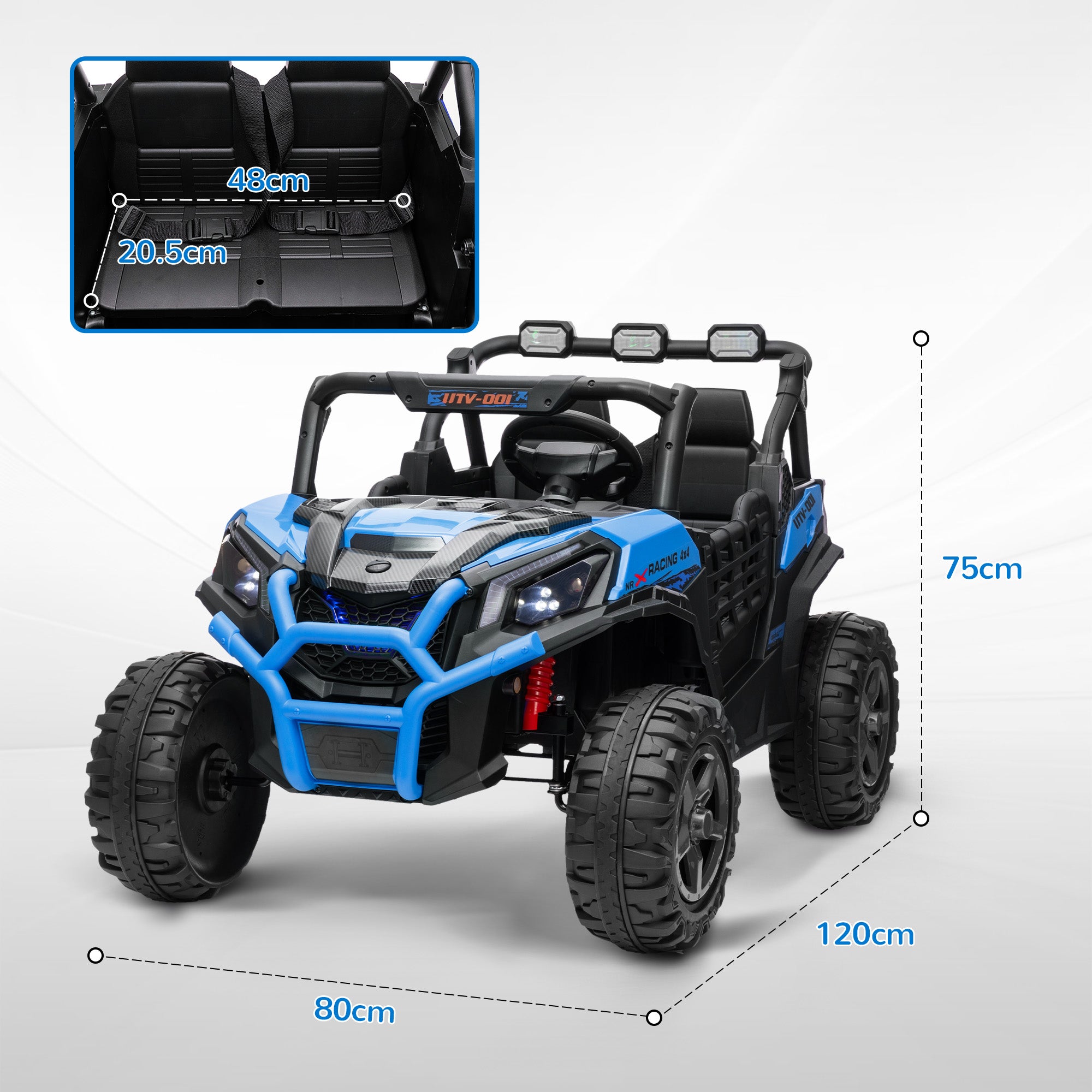 Kids Electric Car for 3-8 Years 24V SUV 2 Seats, 3-8km/h Kids Electric Car with 2 Motors, Suspension, Remote Control, Music, Headlights, Safety Belt, and Horn, Blue