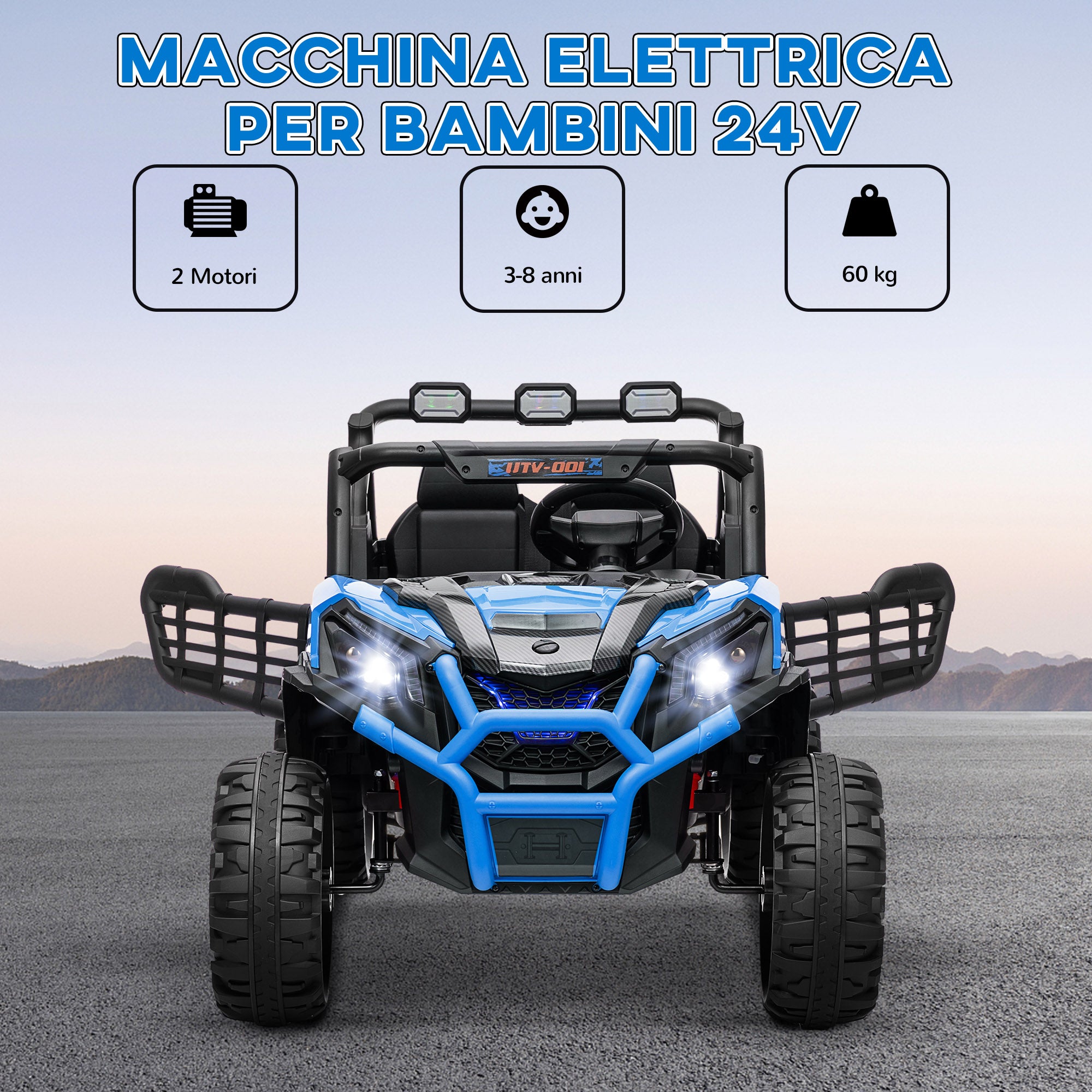 Kids Electric Car for 3-8 Years 24V SUV 2 Seats, 3-8km/h Kids Electric Car with 2 Motors, Suspension, Remote Control, Music, Headlights, Safety Belt, and Horn, Blue