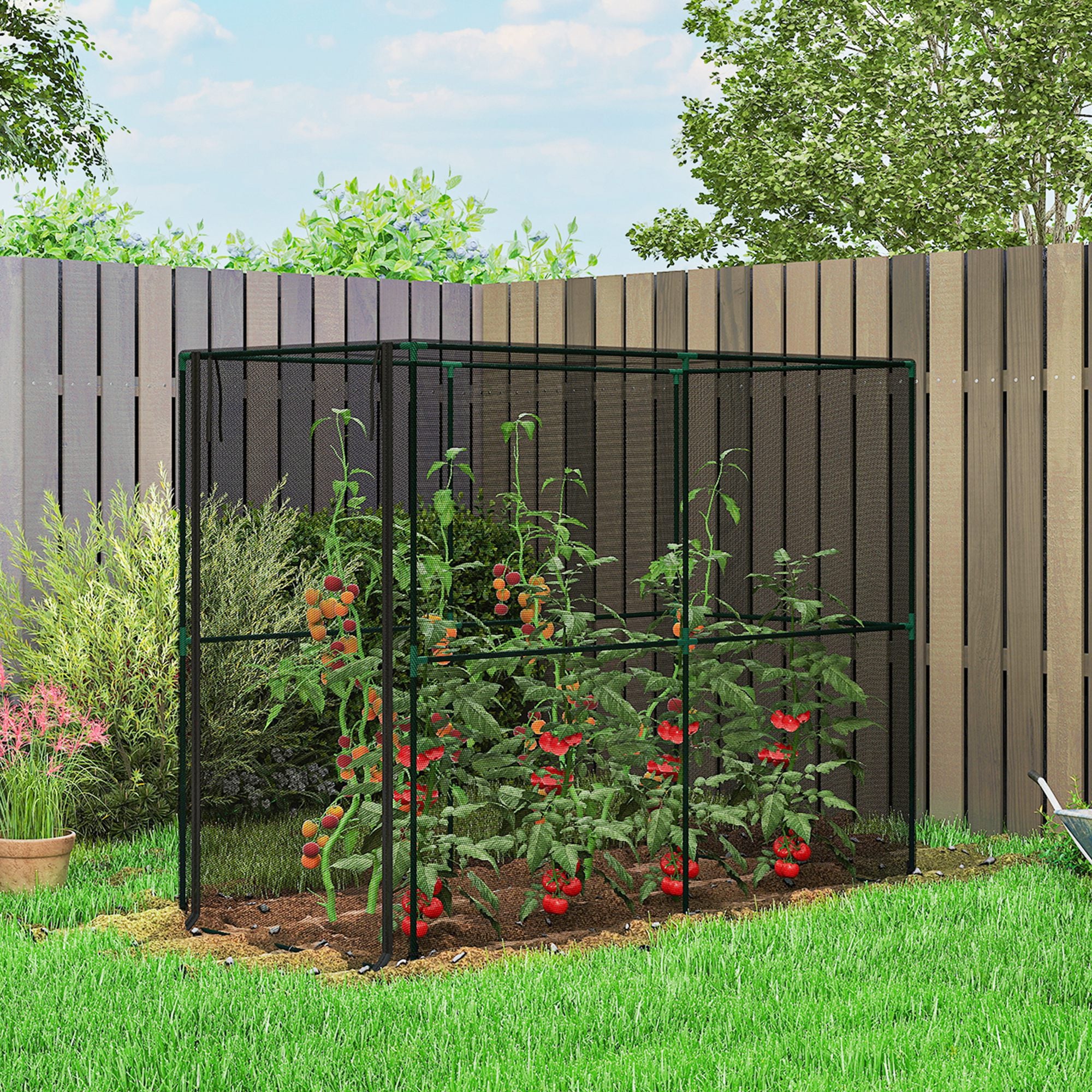 Fine-Mesh Plant Protection Net with Steel Frame & Zip Door, 200 x 100 x 160 cm (78.7 x 39.4 x 63 in) — Black