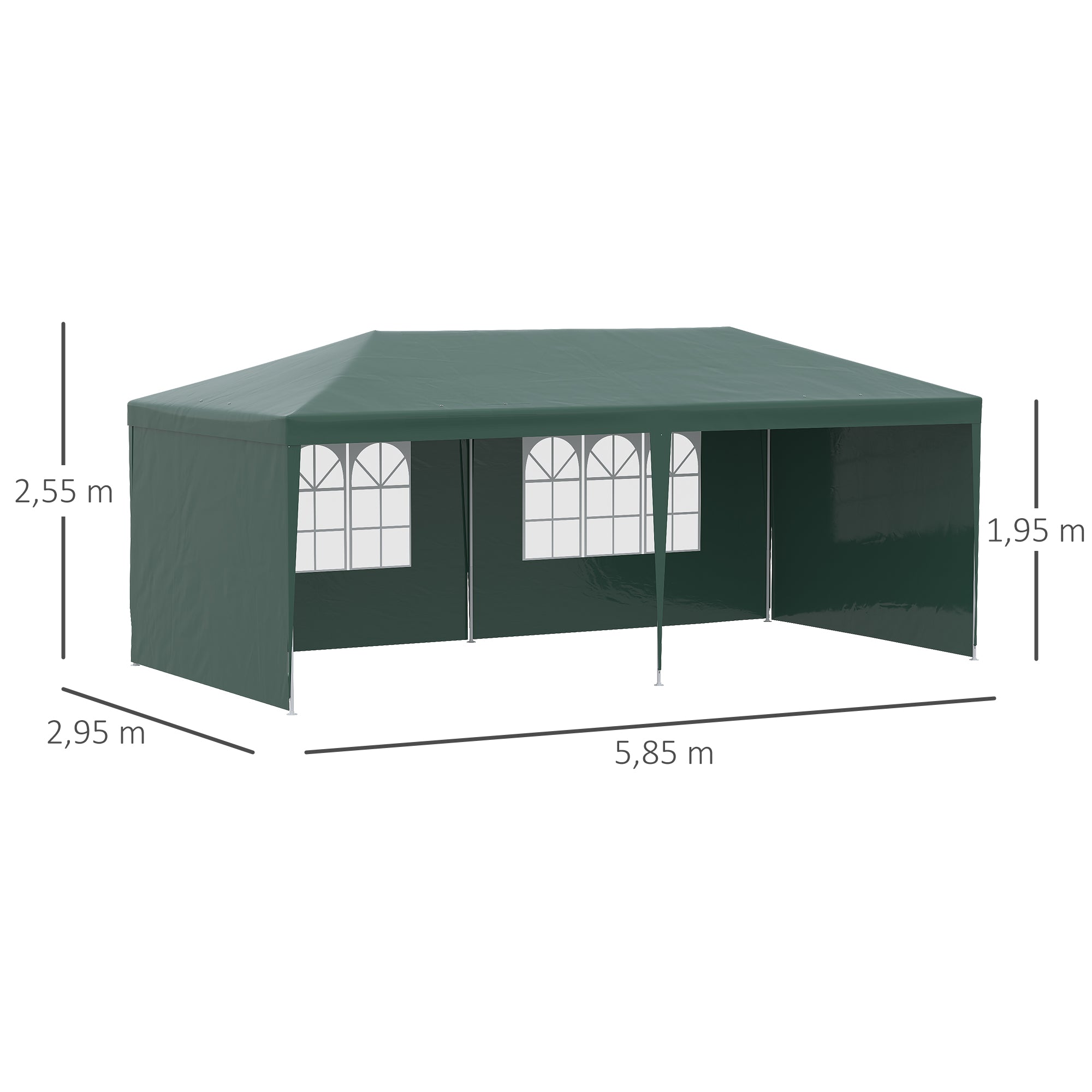 Garden Gazebo 6x3 m Pavilion with 4 Side Walls and 2 Visible Anti-UV Waterproof Windows Canopy Gazebo with Steel Frame for Parties Events Weddings Green
