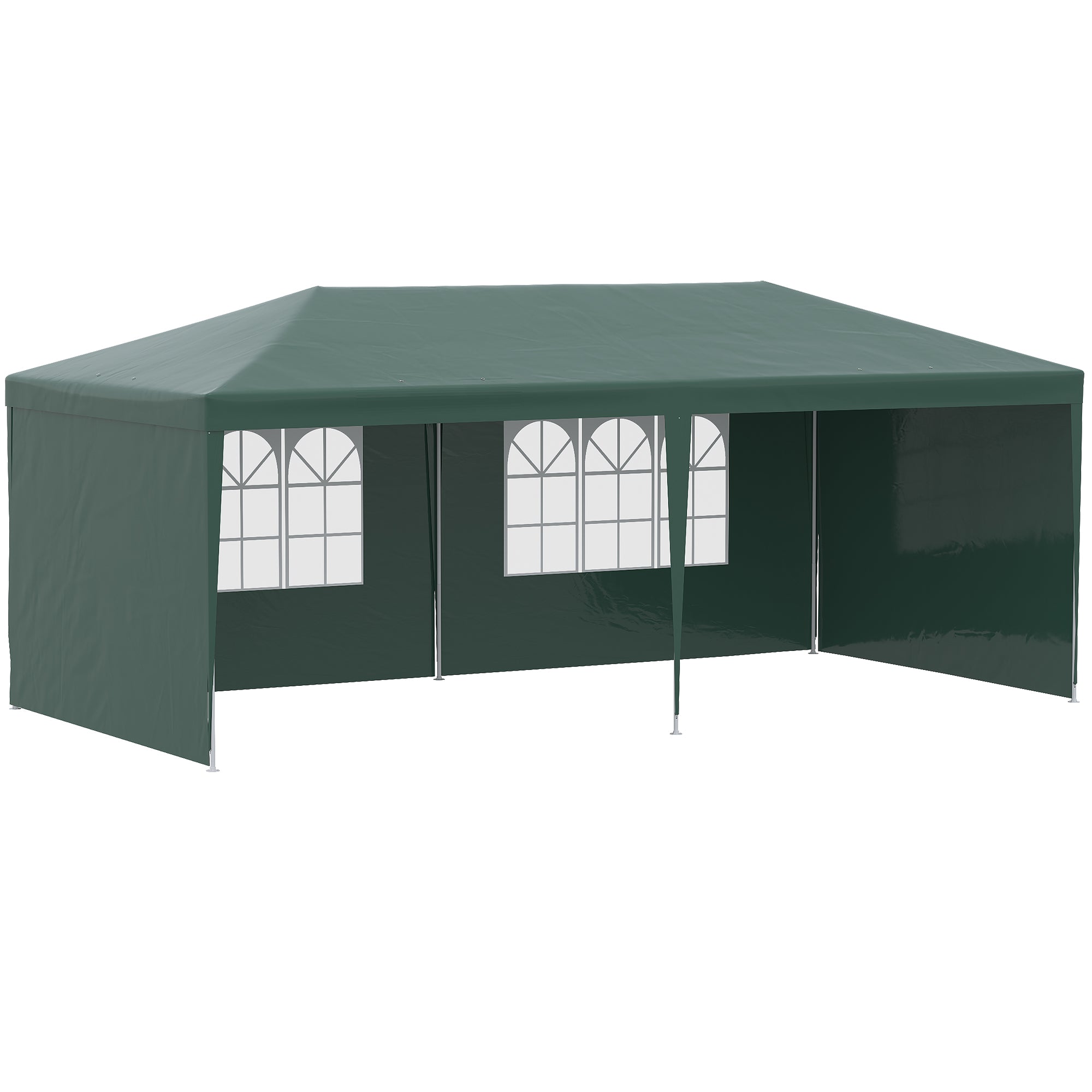 Garden Gazebo 6x3 m Pavilion with 4 Side Walls and 2 Visible Anti-UV Waterproof Windows Canopy Gazebo with Steel Frame for Parties Events Weddings Green