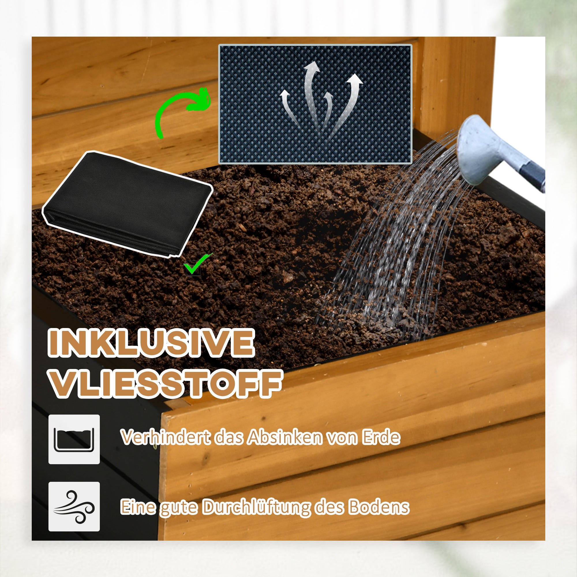 Raised Garden Bed, Wooden Planter Box with Self-Watering System Greenhouse Planter Box 79.5 x 49.5 x 80cm for Garden Balcony, Planter for Flowers, Plants, Fruits, Vegetables