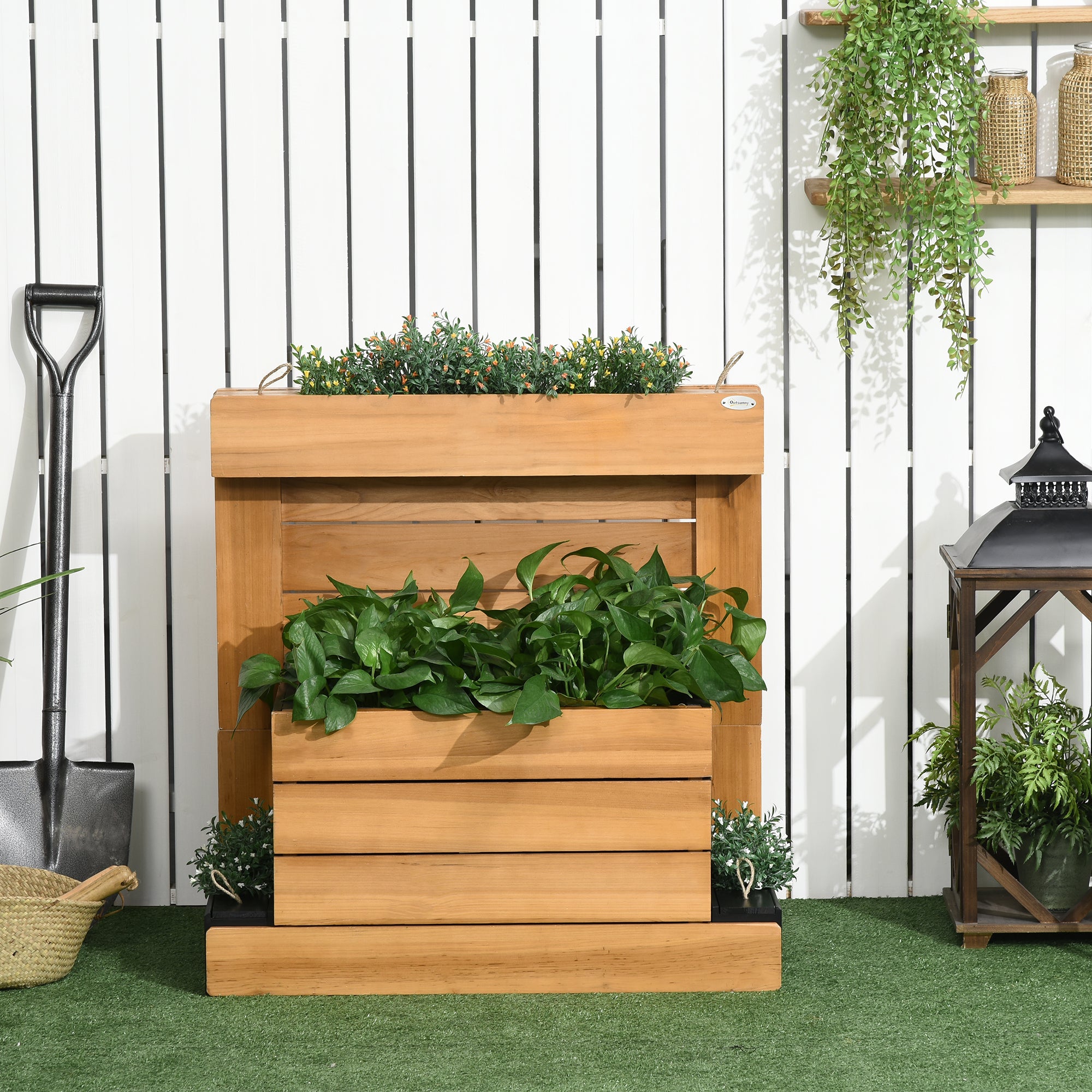 Raised Garden Bed, Wooden Planter Box with Self-Watering System Greenhouse Planter Box 79.5 x 49.5 x 80cm for Garden Balcony, Planter for Flowers, Plants, Fruits, Vegetables